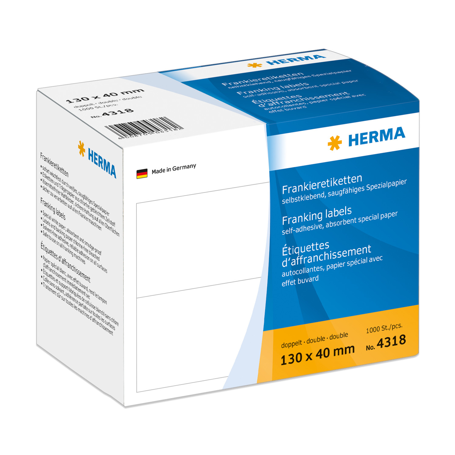 1.000 HERMA Frankieretiketten 4318 weiss 130,0 x 40,0 mm 1.000 HERMA Frankieretiketten 4318 weiss 130,0 x 40,0 mm