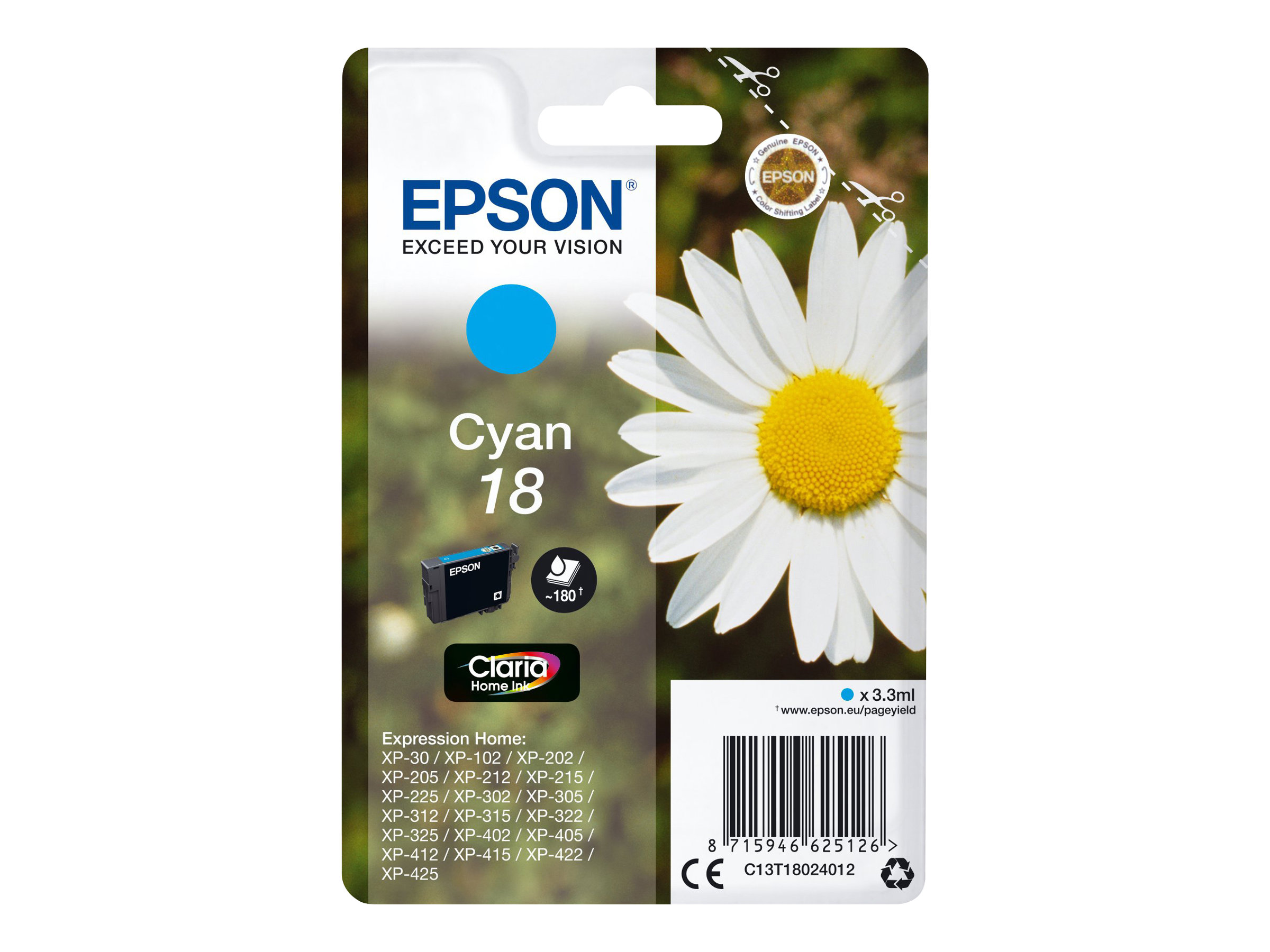 C13T18024012 EPSON XP Tinte cyan ST 180 C13T18024012 EPSON XP Tinte cyan ST 180