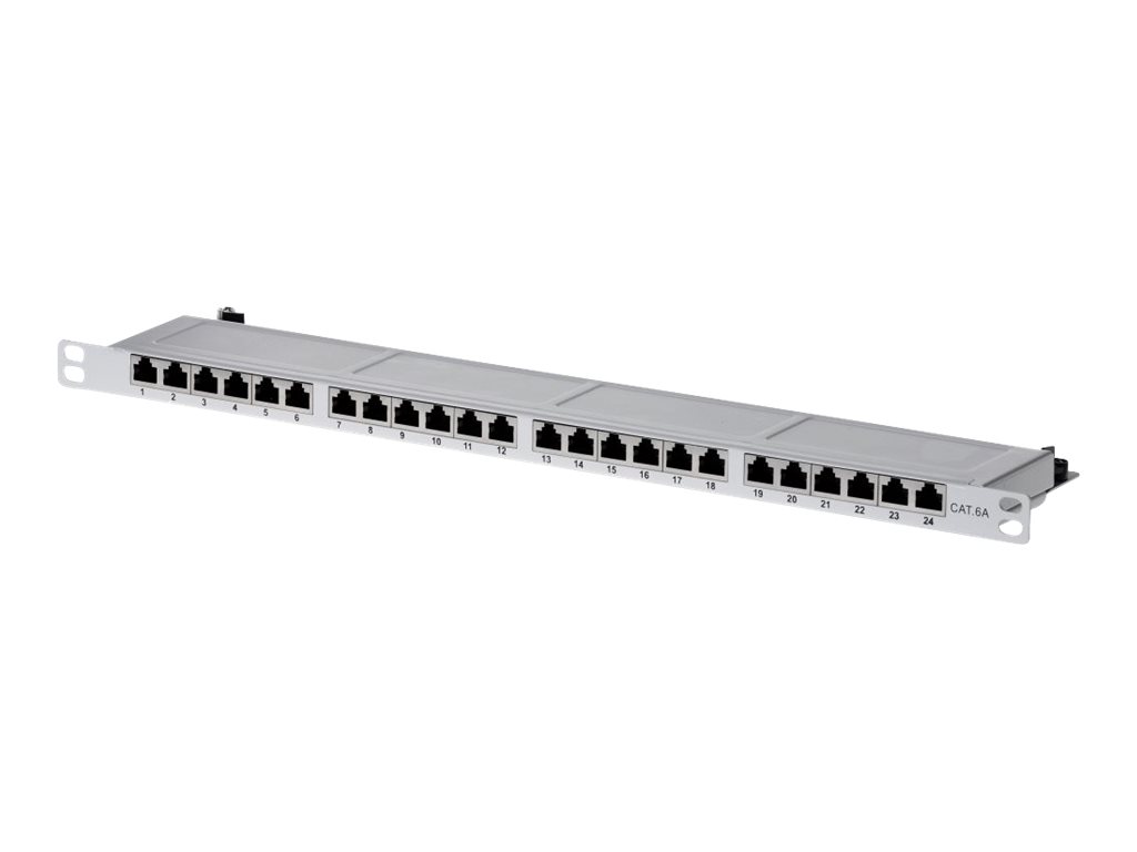 helos Cat6a LSA 19 Patchfeld 0,5 HE 24 Port lichtgrau