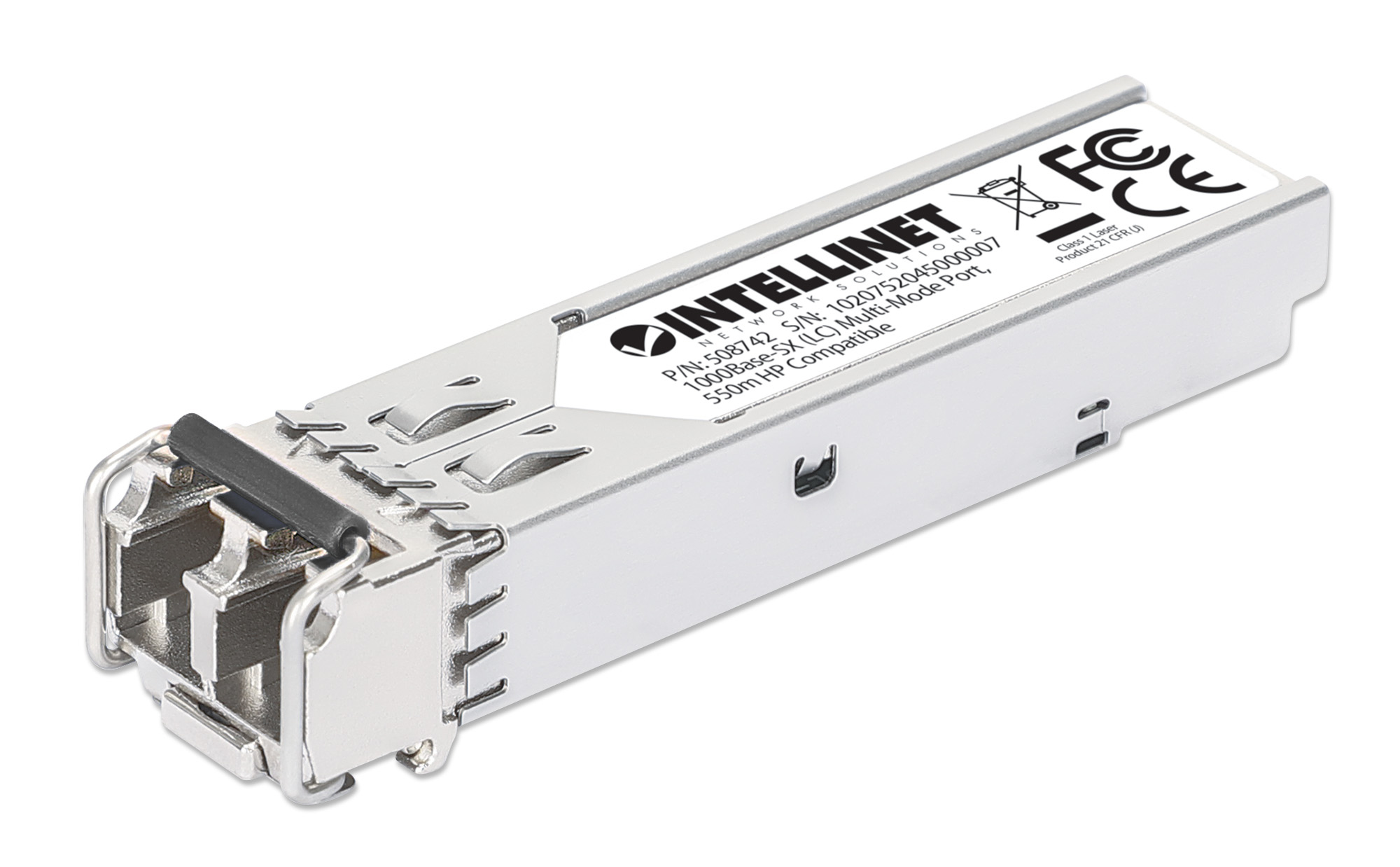 INTELLINET Gigabit SFPModul MiniGBIC Transceiver für LWLKabel 1000BaseSX LC MultimodePort 550 m HPEkompatibel silber