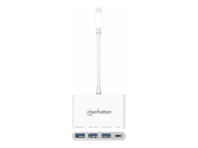 MANHATTAN 3-Port USB 3.0 Typ-C Hub USB-C-Stecker auf 3x USB-A-Buchsen und 1x Typ C 100 W PD-Buchse 5 Gbit/s USB 3.2 Gen 1 weiss