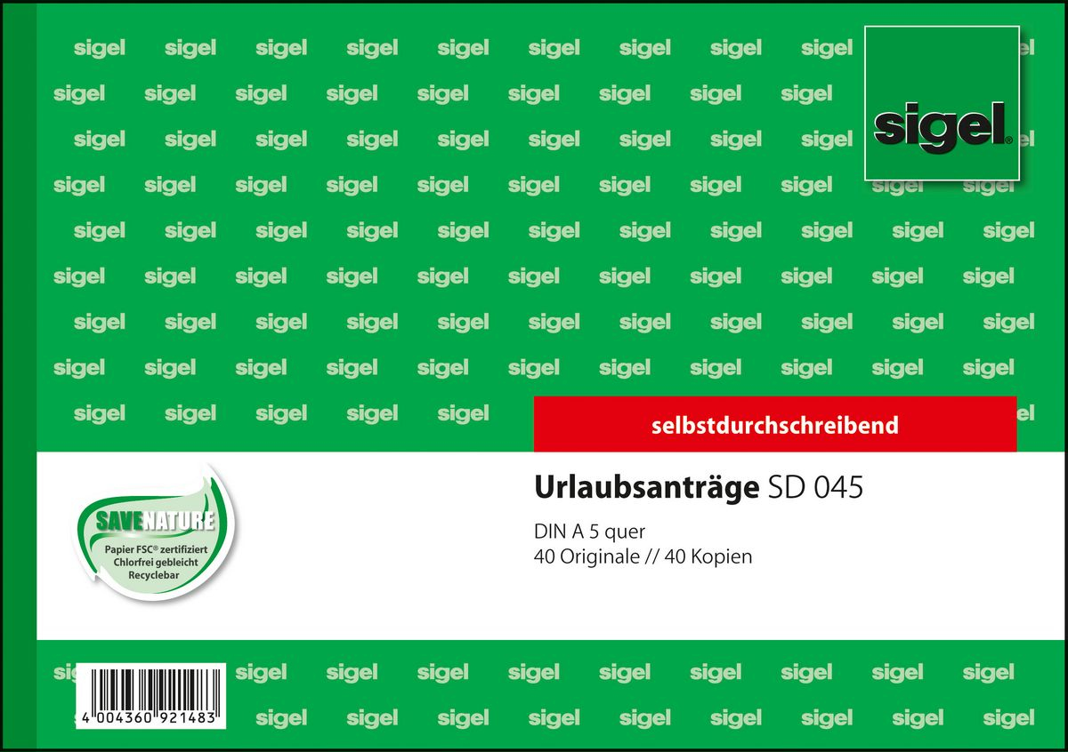 SIGEL Urlaubsabwesenheitsmeldung Formularbuch SD045