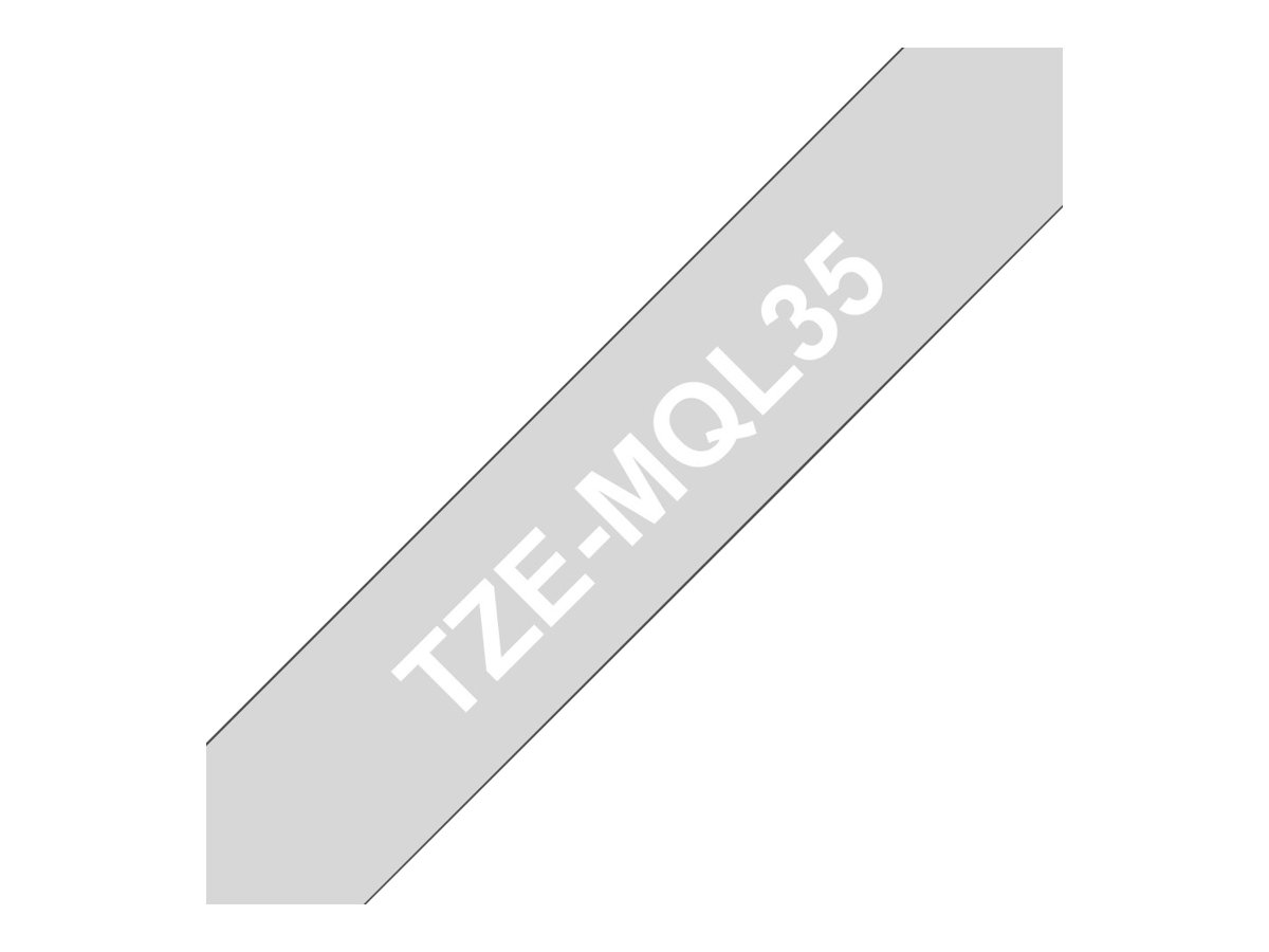 Brother laminiertes Schriftband P-Touch TZe-MQL35 - 12 mm x 5 m - Weiß auf mattem Hellgrau