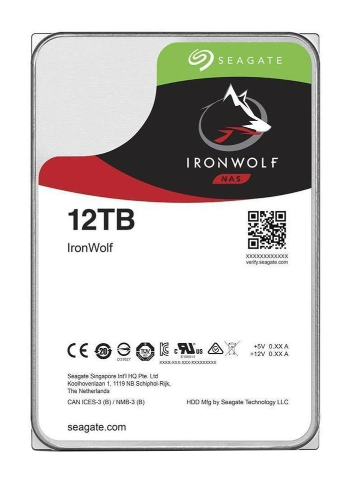 SEAGATE NAS HDD 12TB IronWolf 7200rpm 6Gbs SATA 64MB cache 8,9cm 3,5Zoll 24x7 CMR für NAS und RAID Rackmount Systeme BLK P