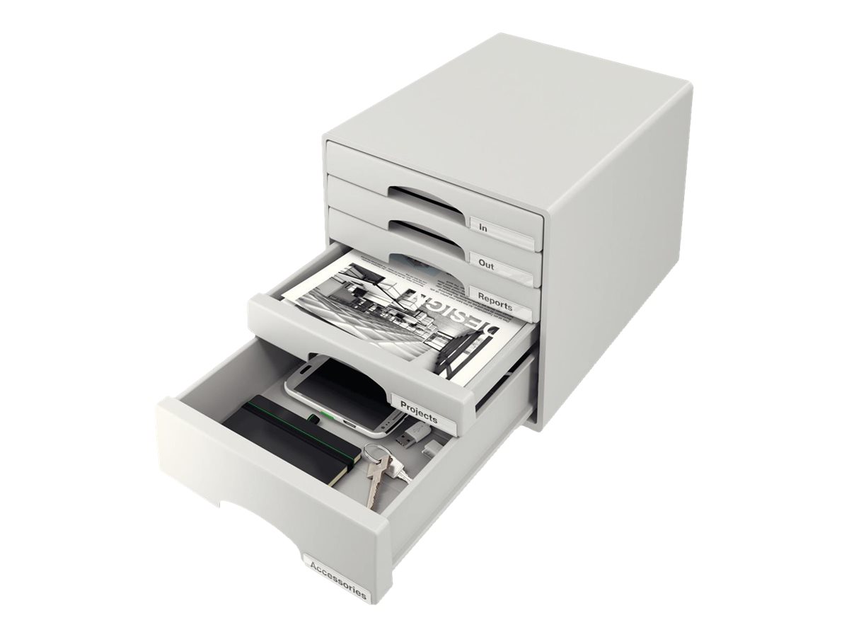 LEITZ Schubladenbox Plus  grau 52110085, DIN A4 mit 5 Schubladen