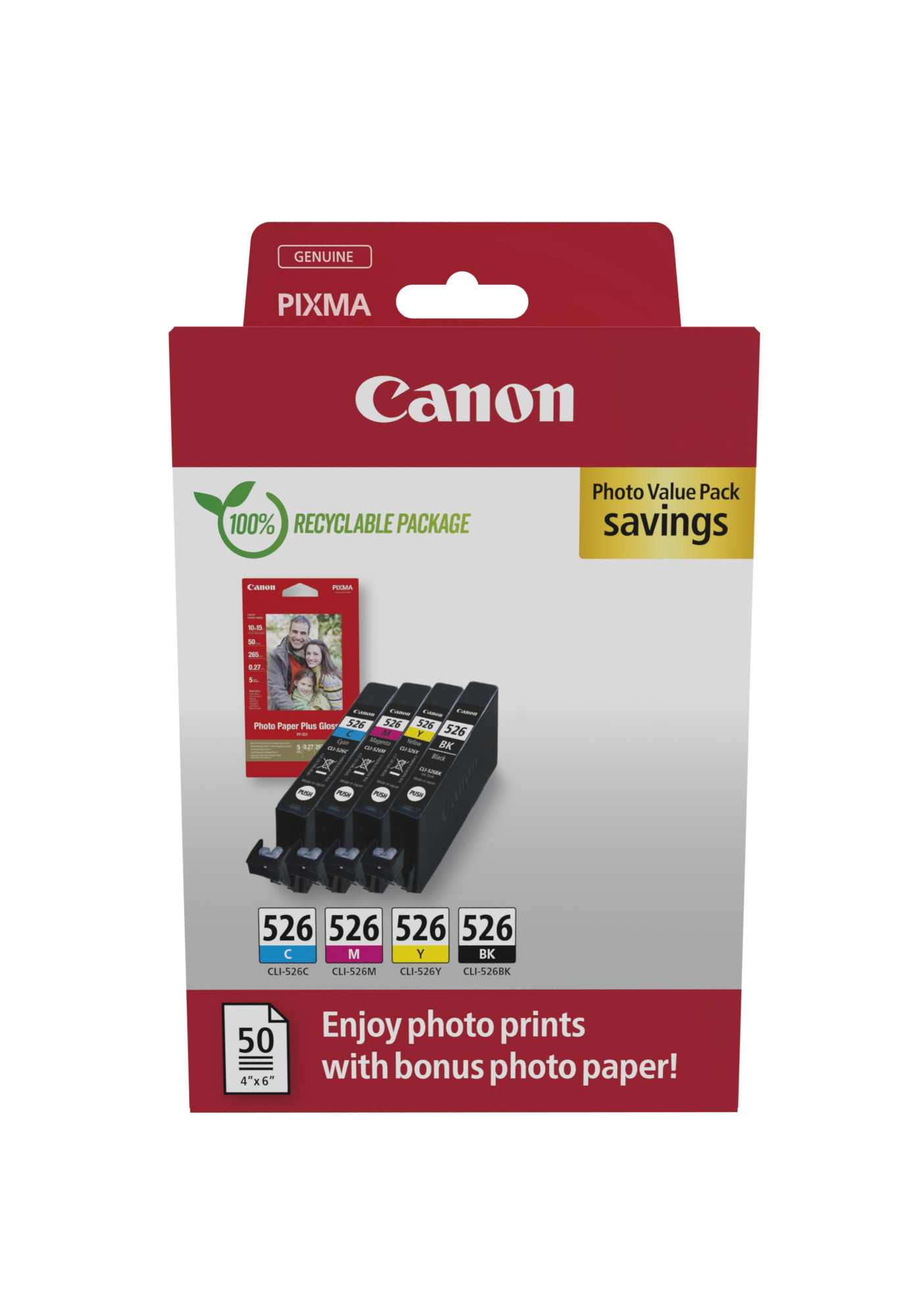Canon CLI526 CMYBK schwarz, cyan, magenta, gelb Druckerpatronen Fotopapier