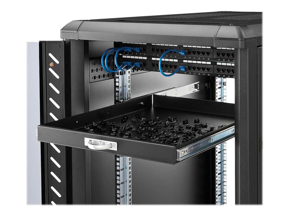 STARTECH.COM Ausziehbarer Fachboden für 19 Zoll Serverschrank - 55cm Sliding Rack Shelf belastbar bis 25 Kg - Stahlblech Schwarz