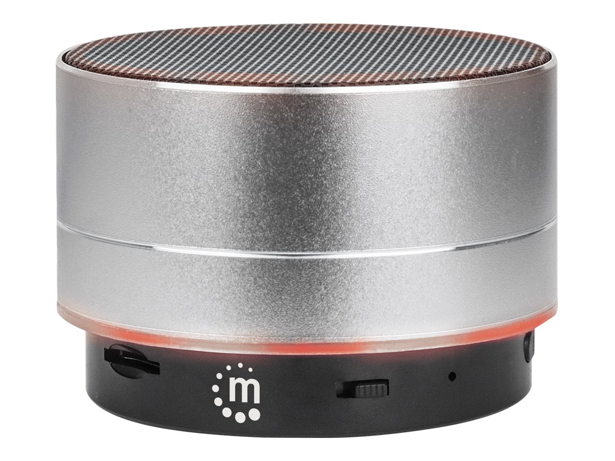 MANHATTAN Metallic LED-Bluetooth-Lautsprecher buntes Licht Bedienelemente USB-A-Port MicroSD-Kartenslot 3,5mm-Klinkenbuchse silber