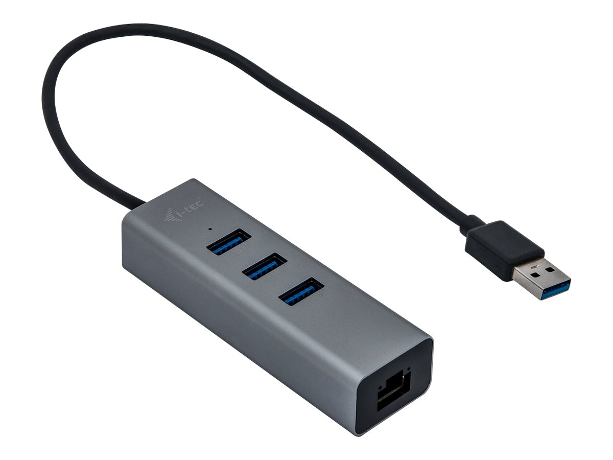 I-TEC USB 3.0 Metal 3-Port HUB mit Gigabit Ethernet Adapter 1x USB 3.0 auf RJ-45 3x USB 3.0 Port LED-Anzeige