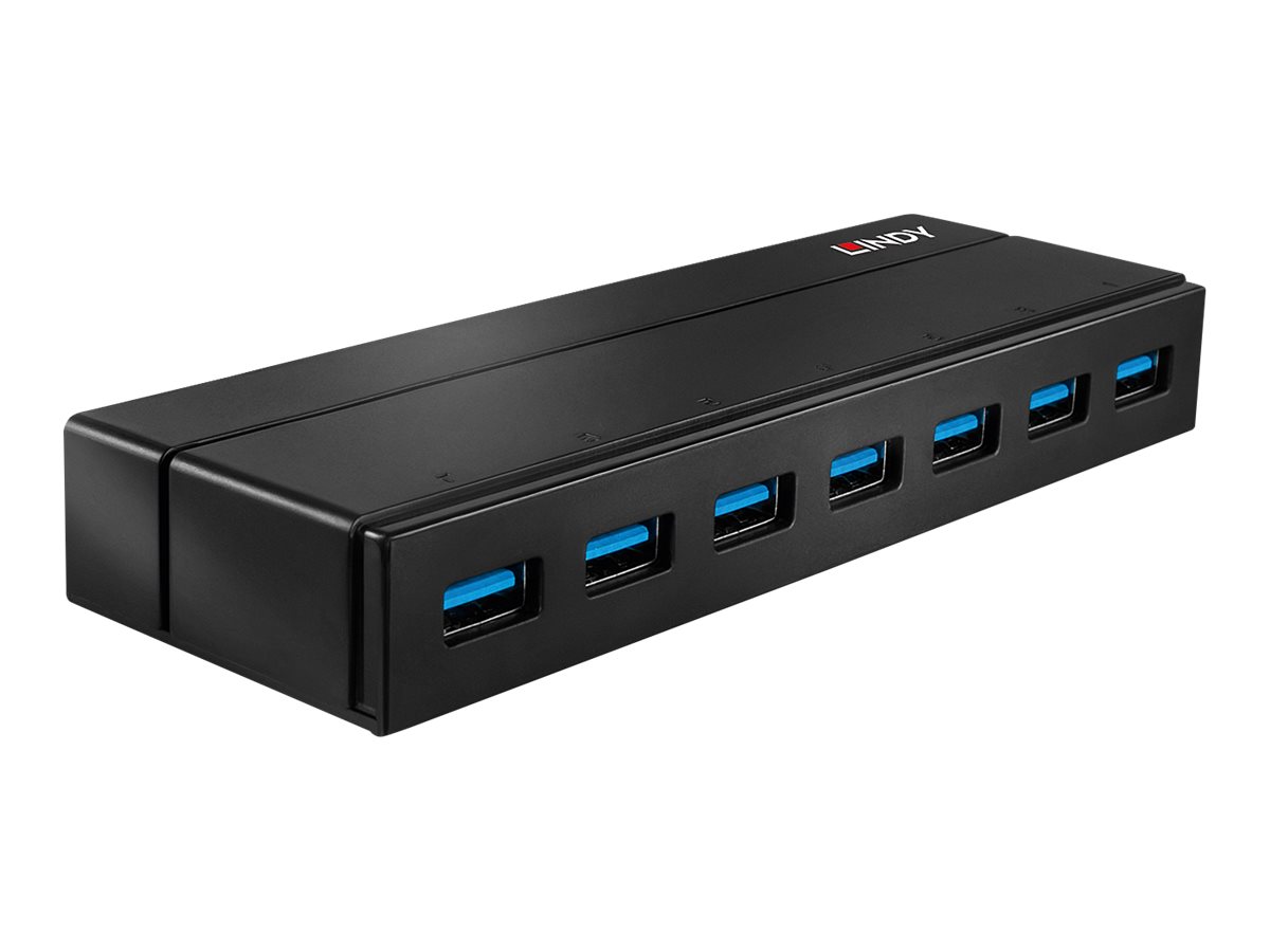 LINDY USB 3.1 Hub 7 Port mit Ladefunktion. Unterstuetzt Battery Charging Standard 1.2 bis max. 1,5A Ampere pro Port
