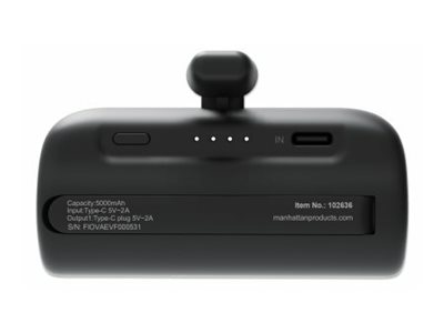 MANHATTAN Powerbank 5000 mAh mit integriertem USB-C-Stecker 10W zur Nutzung als Handyhalterung mit Ladefunktion schwarz