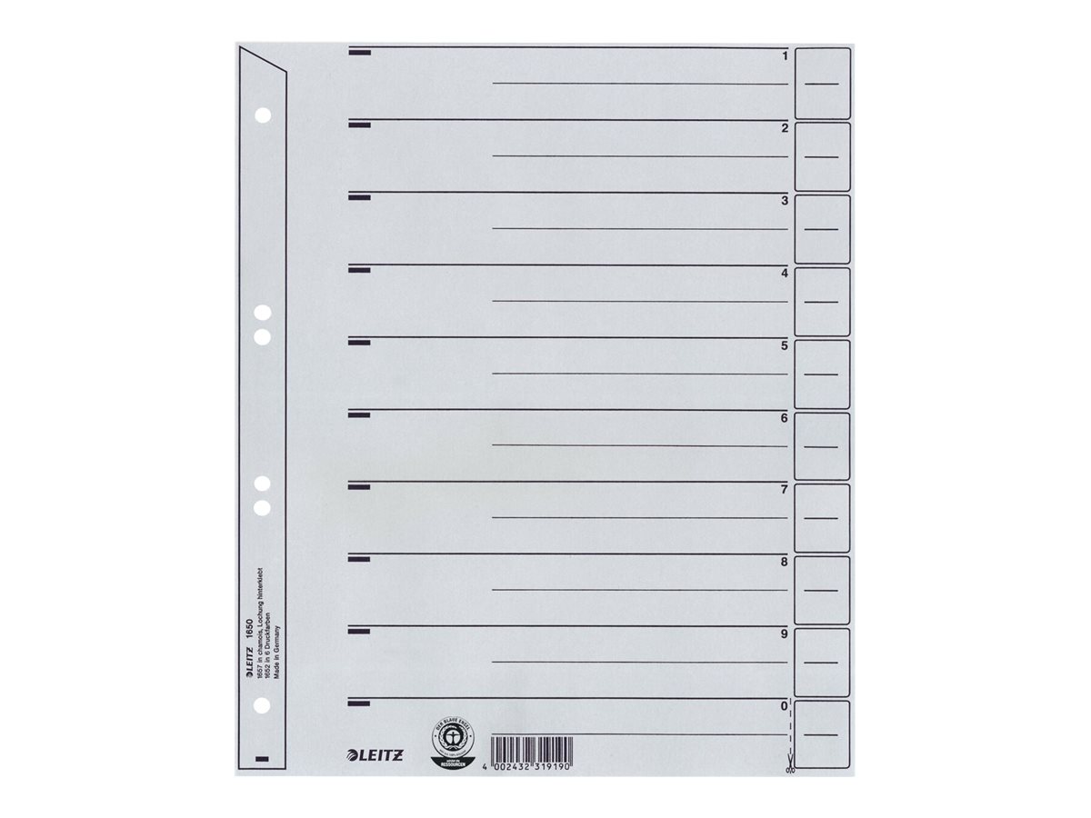 LEITZ Trennblaetter 1650 1-0 grau, 100 St.
