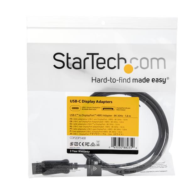 STARTECHCOM 59 ft 18m USBC to DisplayPort Adapter Cable 8K 30Hz HBR3 USBC Adapter Thunderbolt 3 Compatible