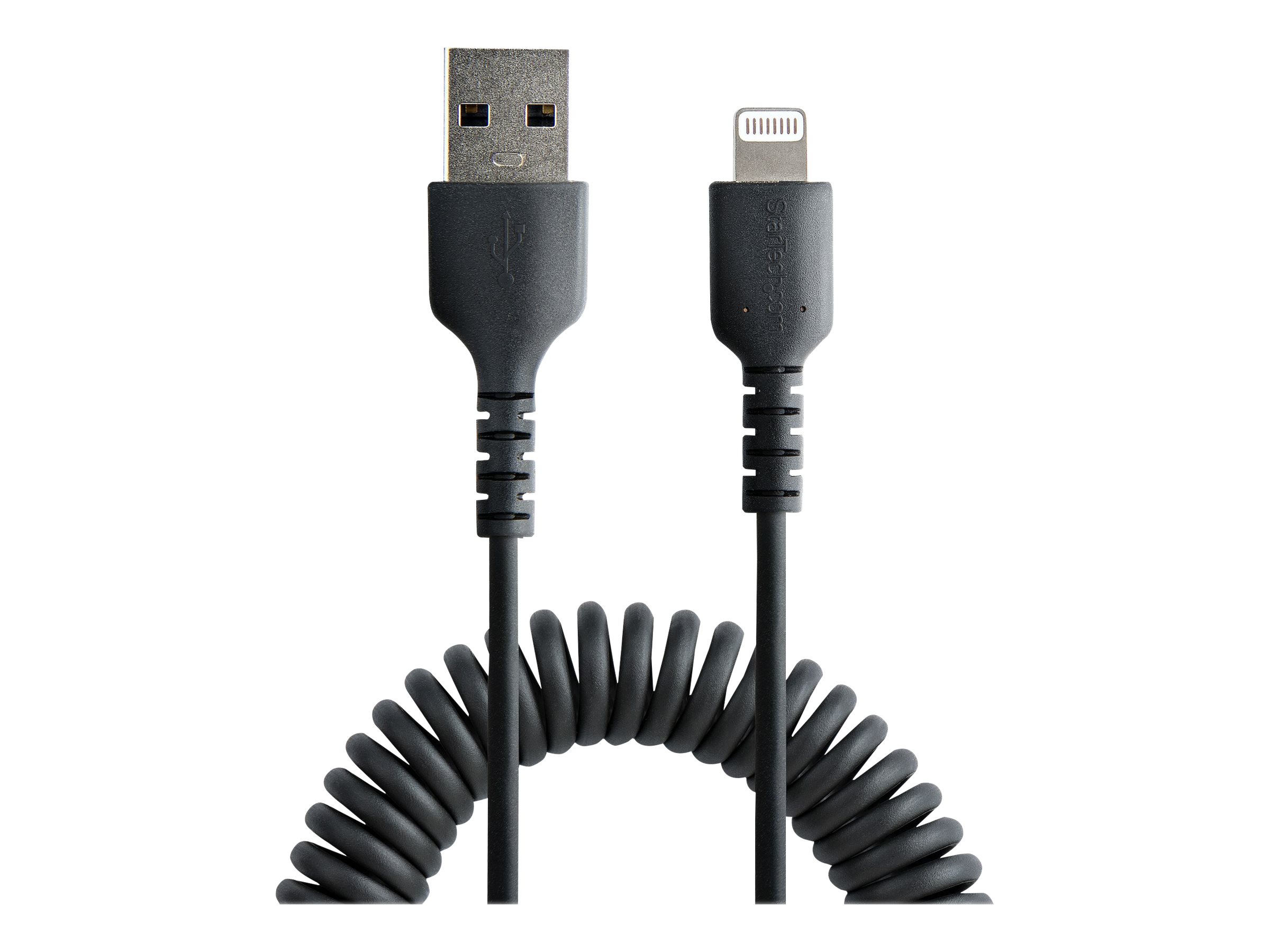 STARTECH.COM 1m 3ft USB to Lightning Cable MFi Certified Coiled iPhone Charger Cable Black Durable TPE Jacket Aramid Fiber STARTECH.COM 1m 3ft USB to Lightning Cable MFi Certified Coiled iPhone Charger Cable Black Durable TPE Jacket Aramid Fiber