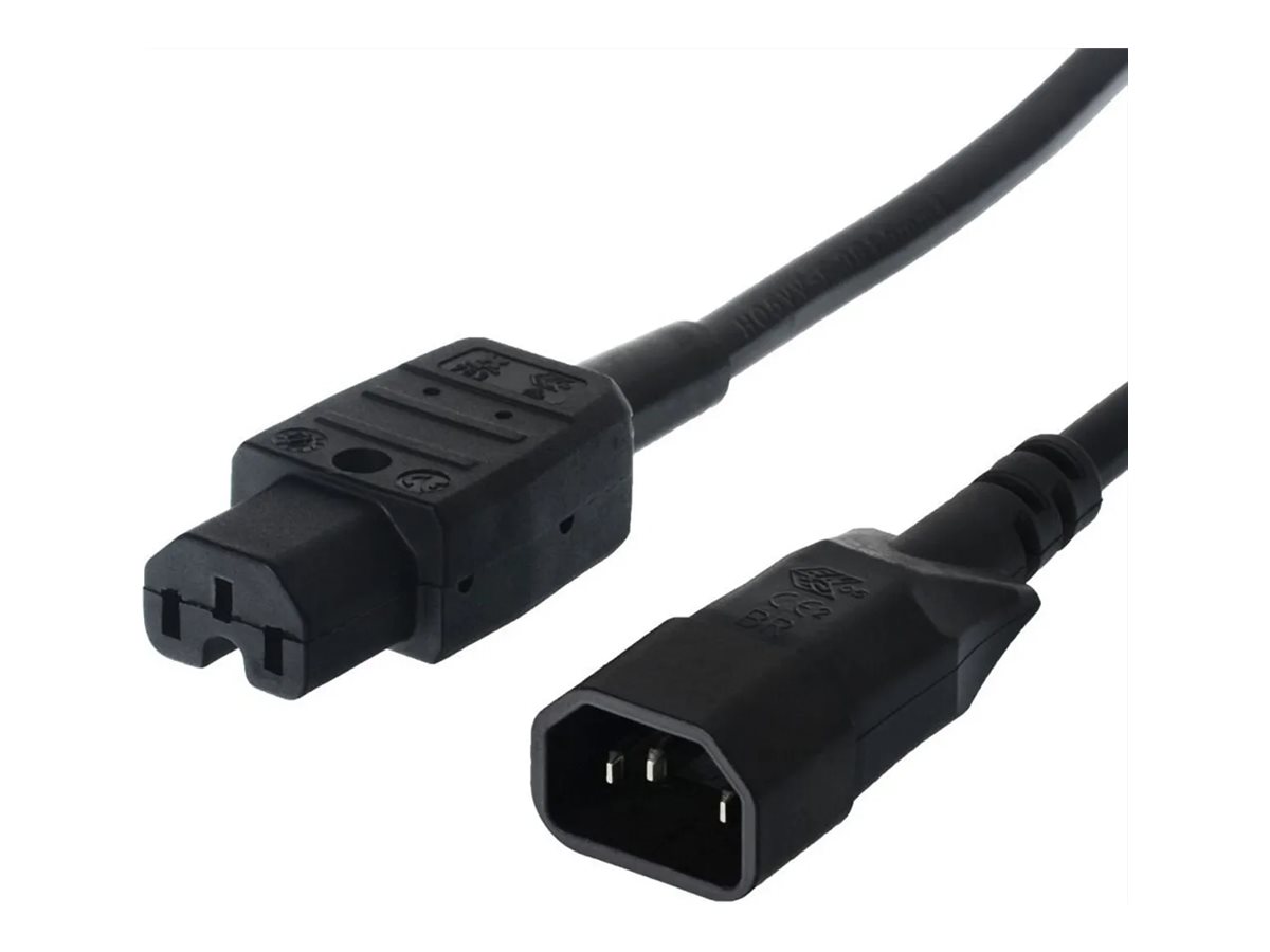 BACHMANN Netzkabel Kaltgerätestecker Stecker IEC320 C14 - Warmgeräte Kupplung IEC320 C15 schwarz 1,5m
