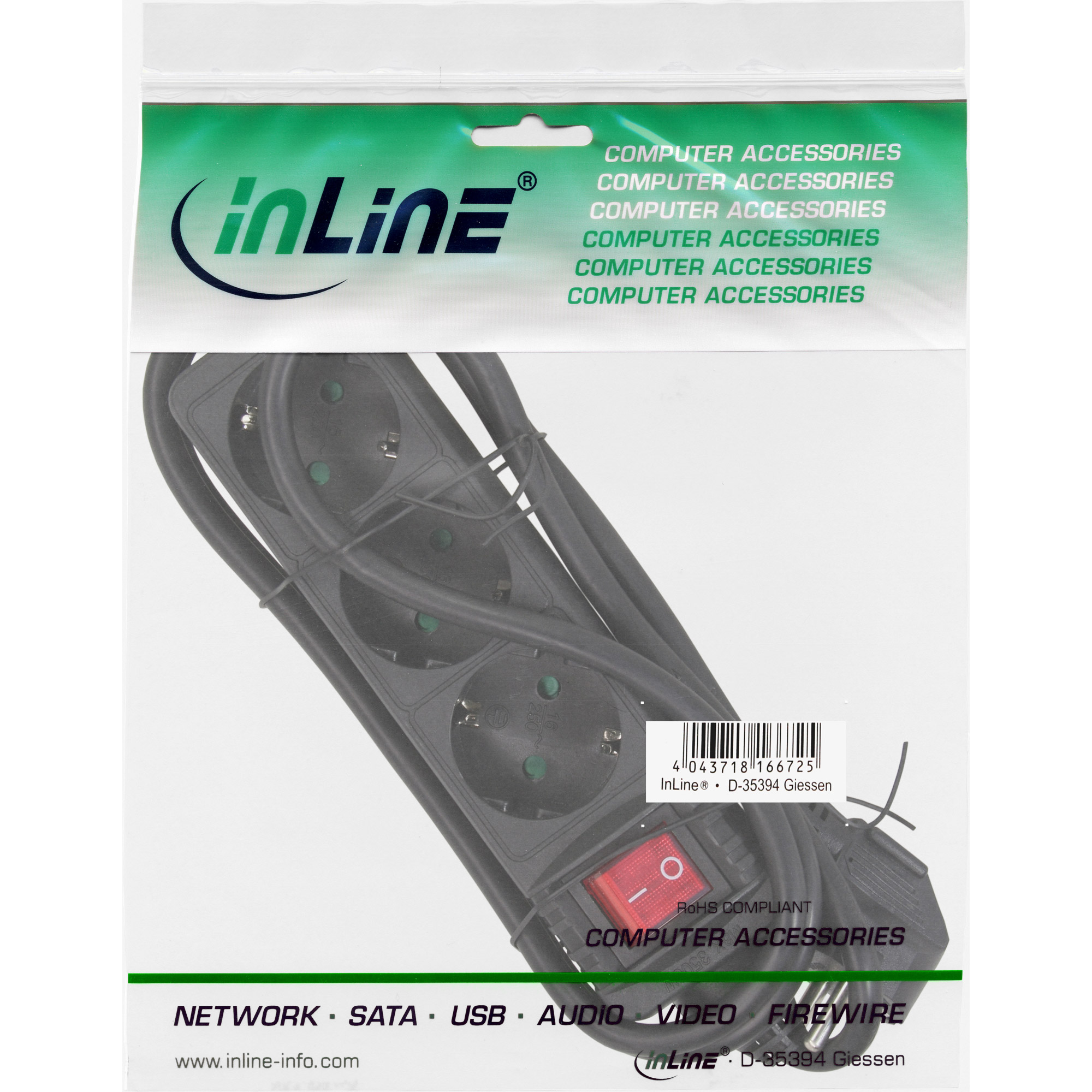INLINE Steckdosenleiste 3 fach Schutzkontakt mit Schalter schwarz 1,5m INLINE Steckdosenleiste 3 fach Schutzkontakt mit Schalter schwarz 1,5m