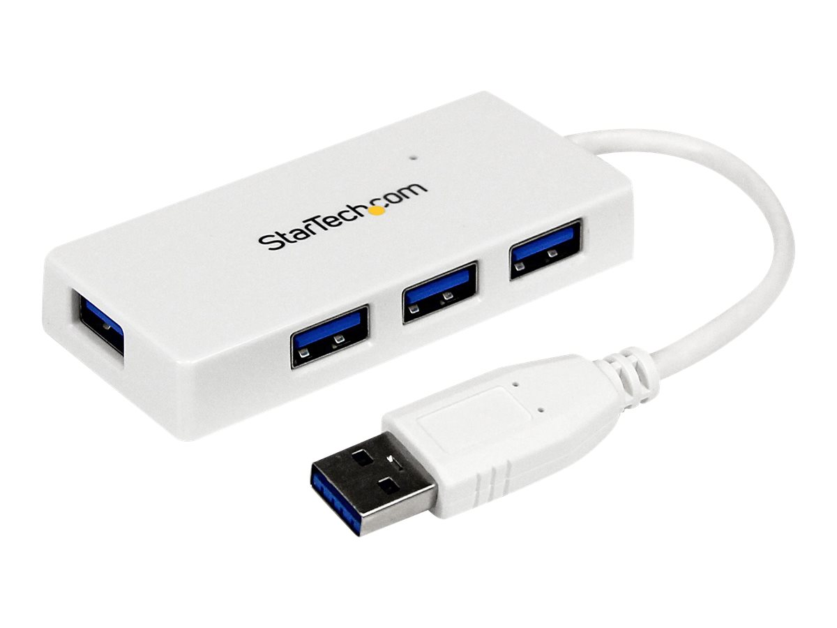 StarTech.com 4 Port USB 3.0 SuperSpeed Hub - Weiß - Portabler externer Mini USB Hub mit eingebautem Kabel - Hub - 4 Anschlüsse