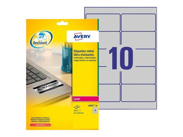 200 AVERY Zweckform Typenschildetiketten L6012-20 silber 96,0 x 50,8 mm 200 AVERY Zweckform Typenschildetiketten L6012-20 silber 96,0 x 50,8 mm