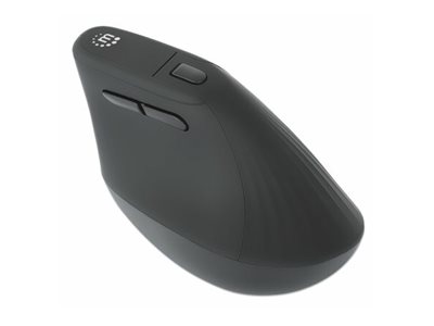 MANHATTAN Vertikale Ergonomische Kabellose Maus USB-A Nanoempfänger sechs Tasten plus Mausrad handgelenkfreundlicher Winkel schwarz