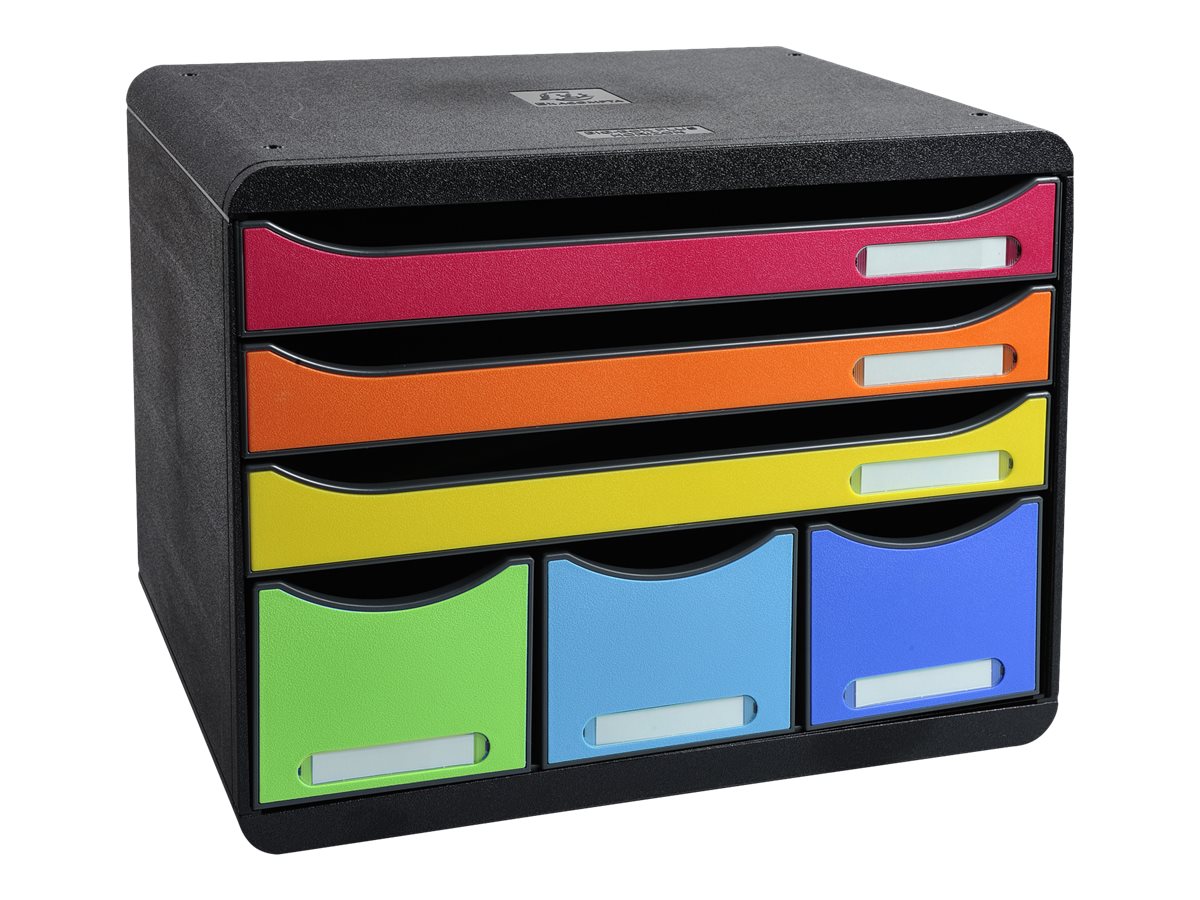 Exacompta Schubladenbox STORE-BOX  rot, orange, gelb, gruen, hellblau, violett 306798D, DIN A4+ quer mit 6 Schubladen