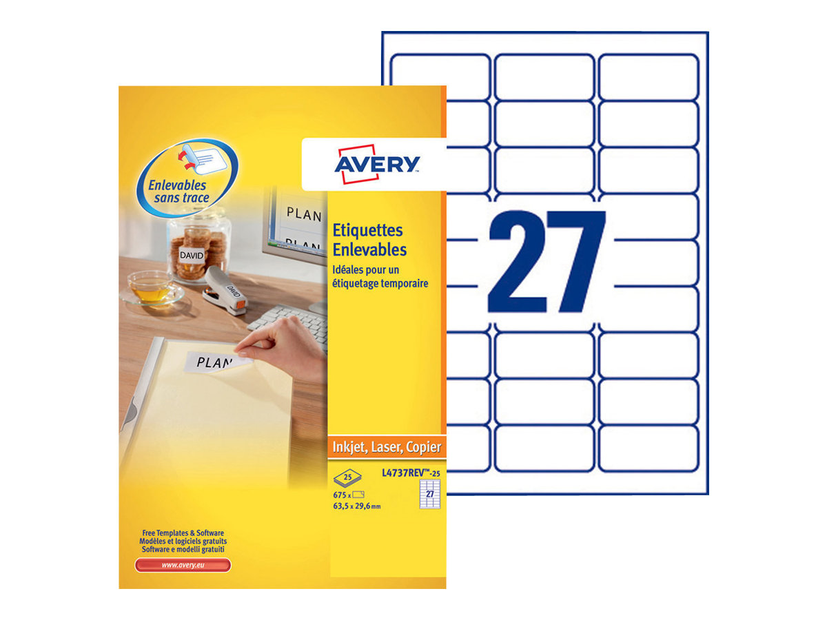 810 AVERY Zweckform Etiketten L4737REV-25 weiss 63,5 x 29,6 mm 810 AVERY Zweckform Etiketten L4737REV-25 weiss 63,5 x 29,6 mm