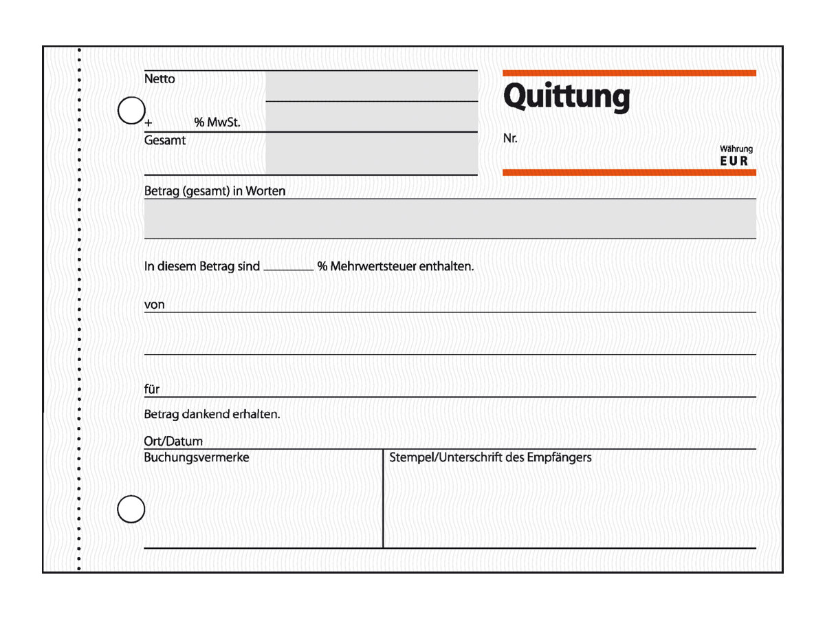 SIGEL Quittung, MwSt separat ausgewiesen Formularbuch QU619, 1 St
