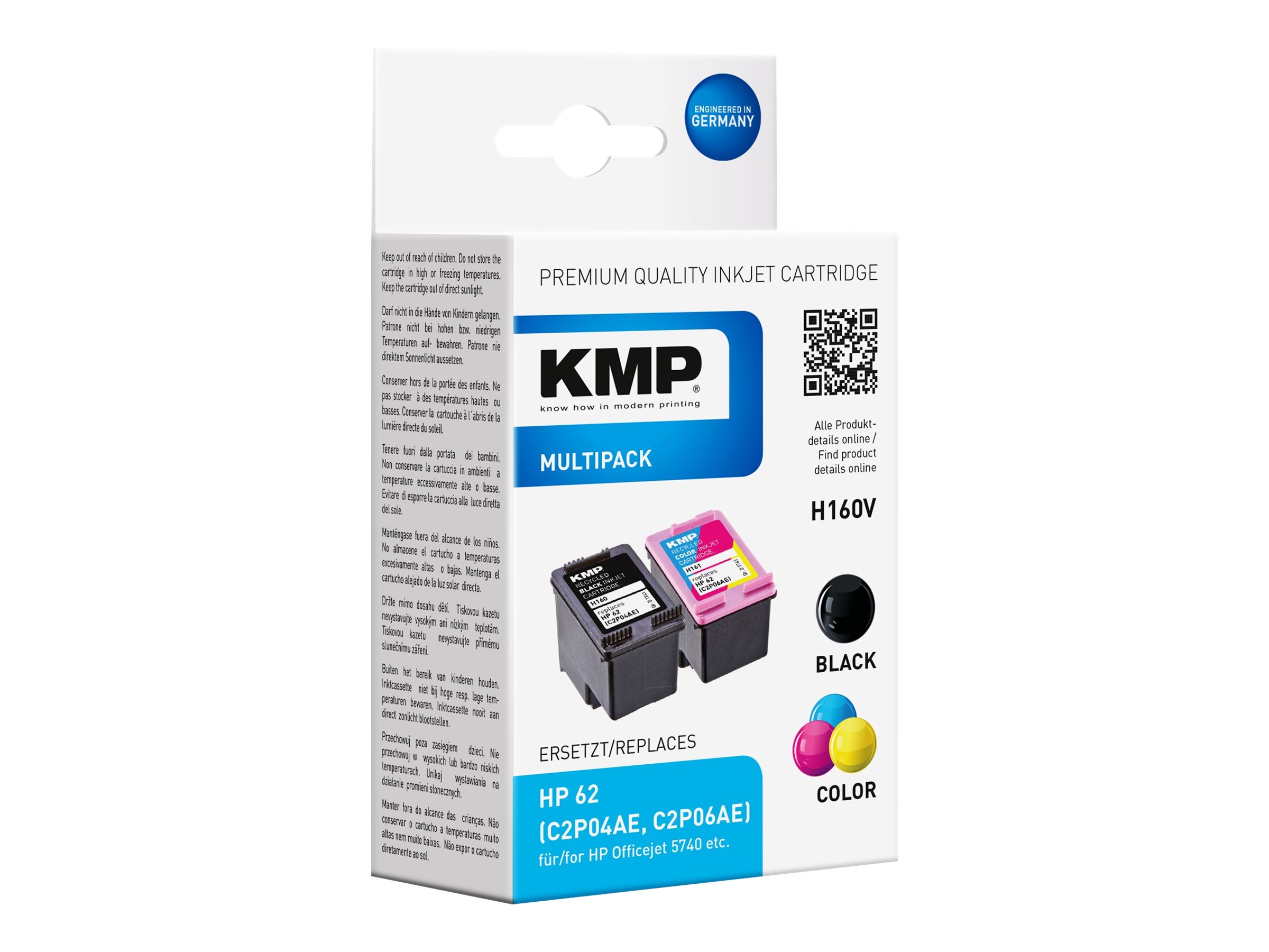 KMP H160V schwarz, color Druckerpatronen kompatibel zu HP 62 (N9J71AE), 2er-Set KMP H160V schwarz, color Druckerpatronen kompatibel zu HP 62 (N9J71AE), 2er-Set