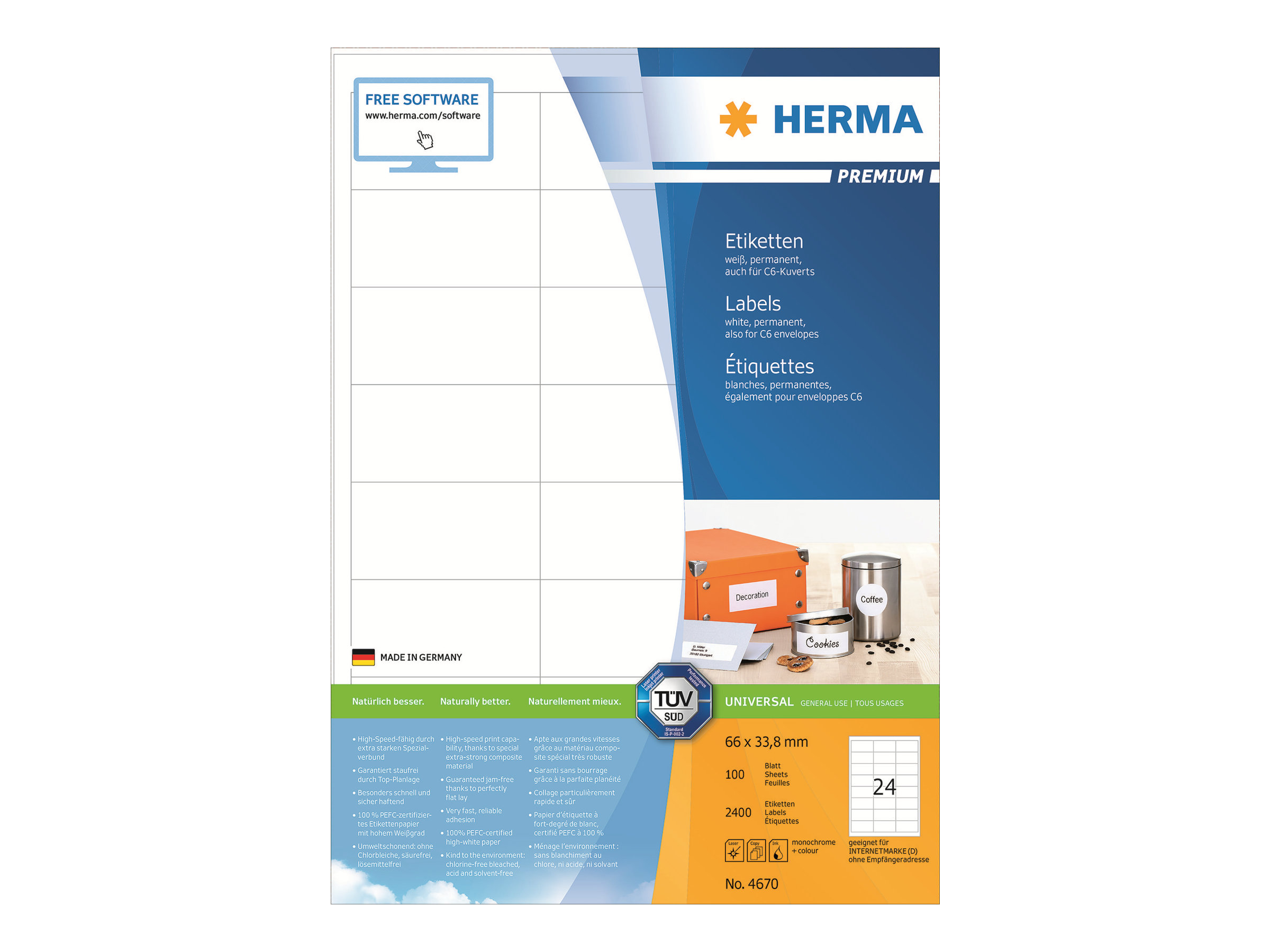 2.400 HERMA Etiketten 4670 weiss 66,0 x 33,8 mm 2.400 HERMA Etiketten 4670 weiss 66,0 x 33,8 mm