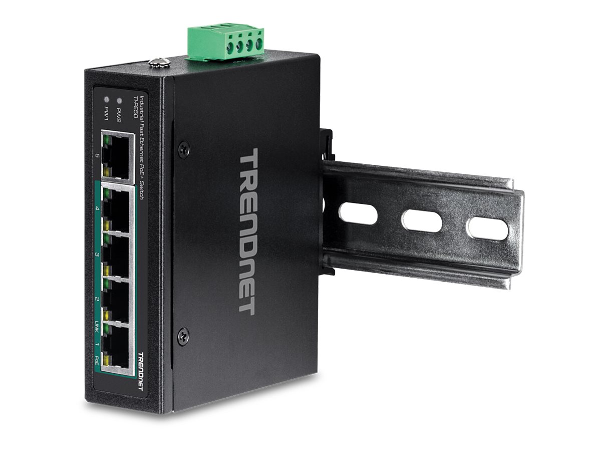 5-Port Industrial Fast Eth. PoE+ DIN-Rail Switch