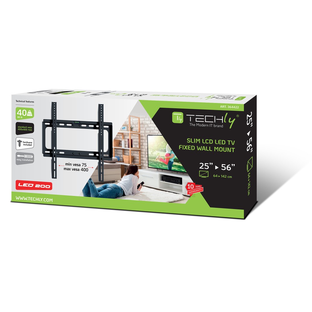 TECHLY Wandhalterung für LCD TV LED 2556Zoll 63,5142,24cm slim fix schwarz