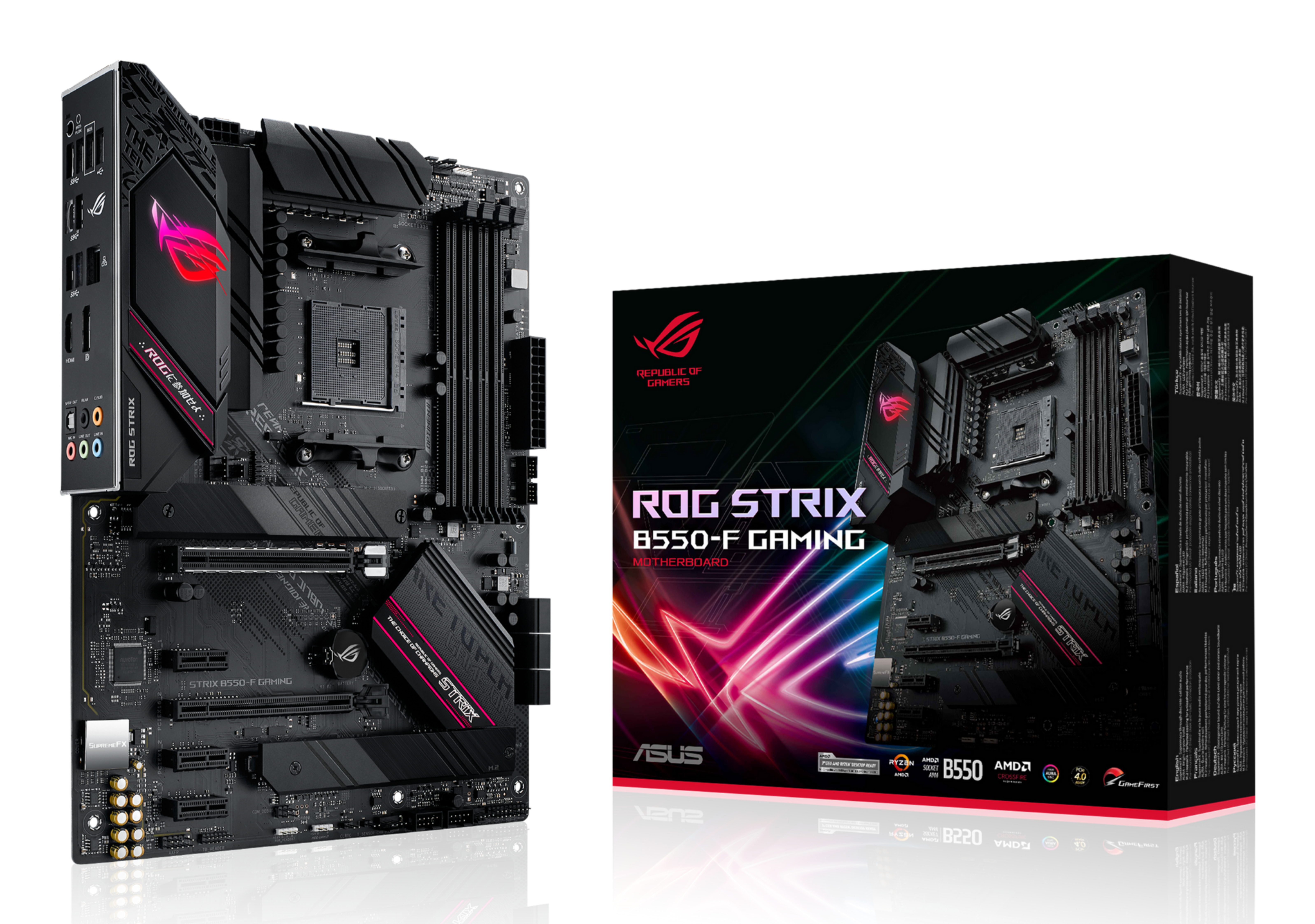 ASUS ROG STRIX B550F GAMING ATX MB PCIe 40ready dual M2 USB32 Gen 2 TypeC plus HDMI21 and DisplayPort12 output support