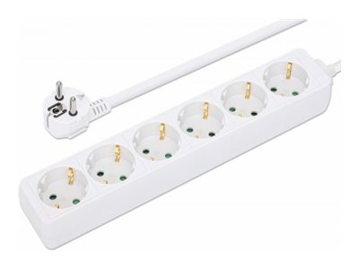 MANHATTAN 6-fach Steckdosenleiste Schutzkontakt Sechs Typ F-Steckdosen integriertes 2 m Stromkabel mit Typ F-Stecker 16 A weiss