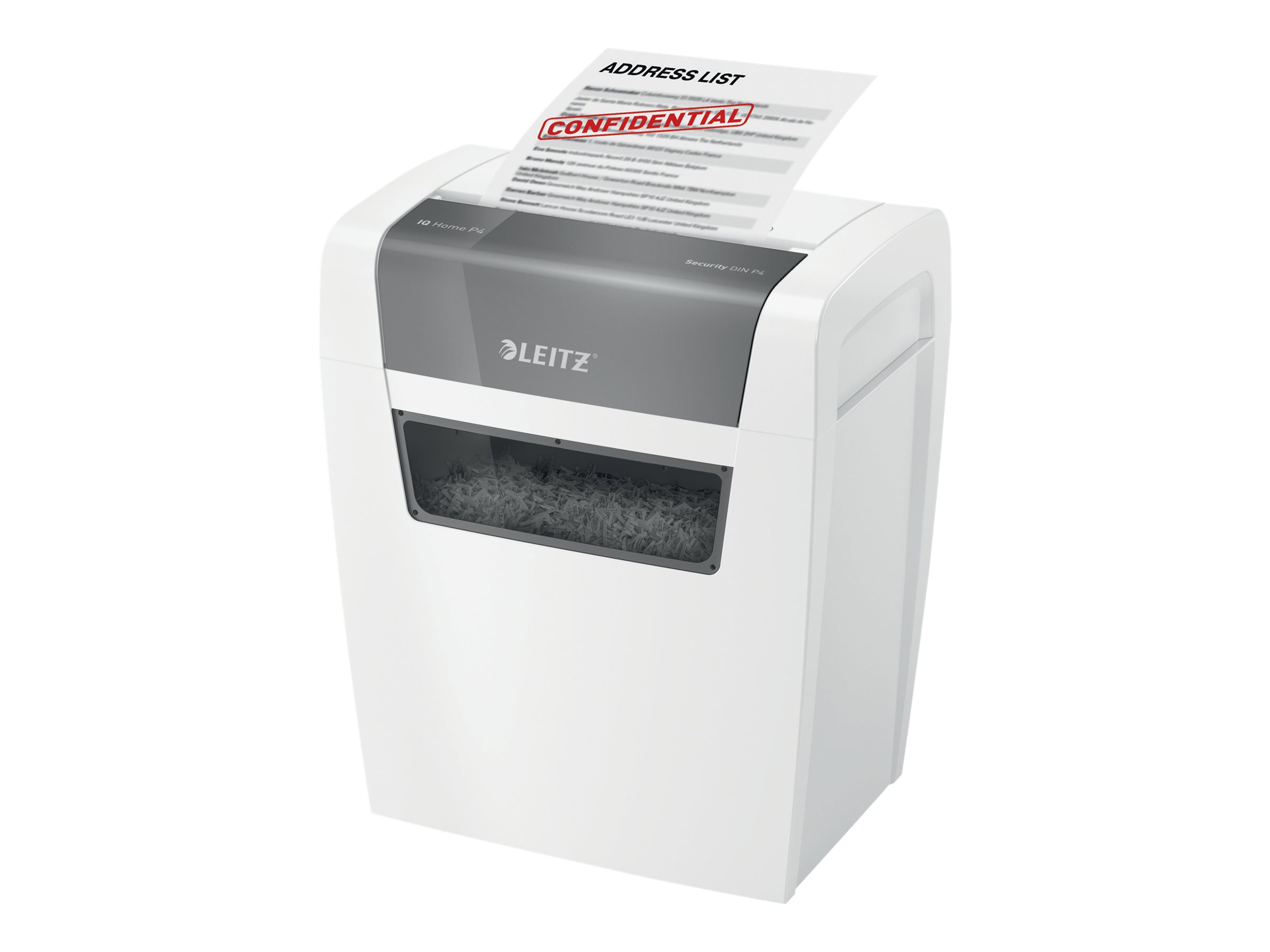 LEITZ IQ Home Aktenvernichter mit Partikelschnitt P-4, 4 x 28 mm, bis 6 Blatt, weiss