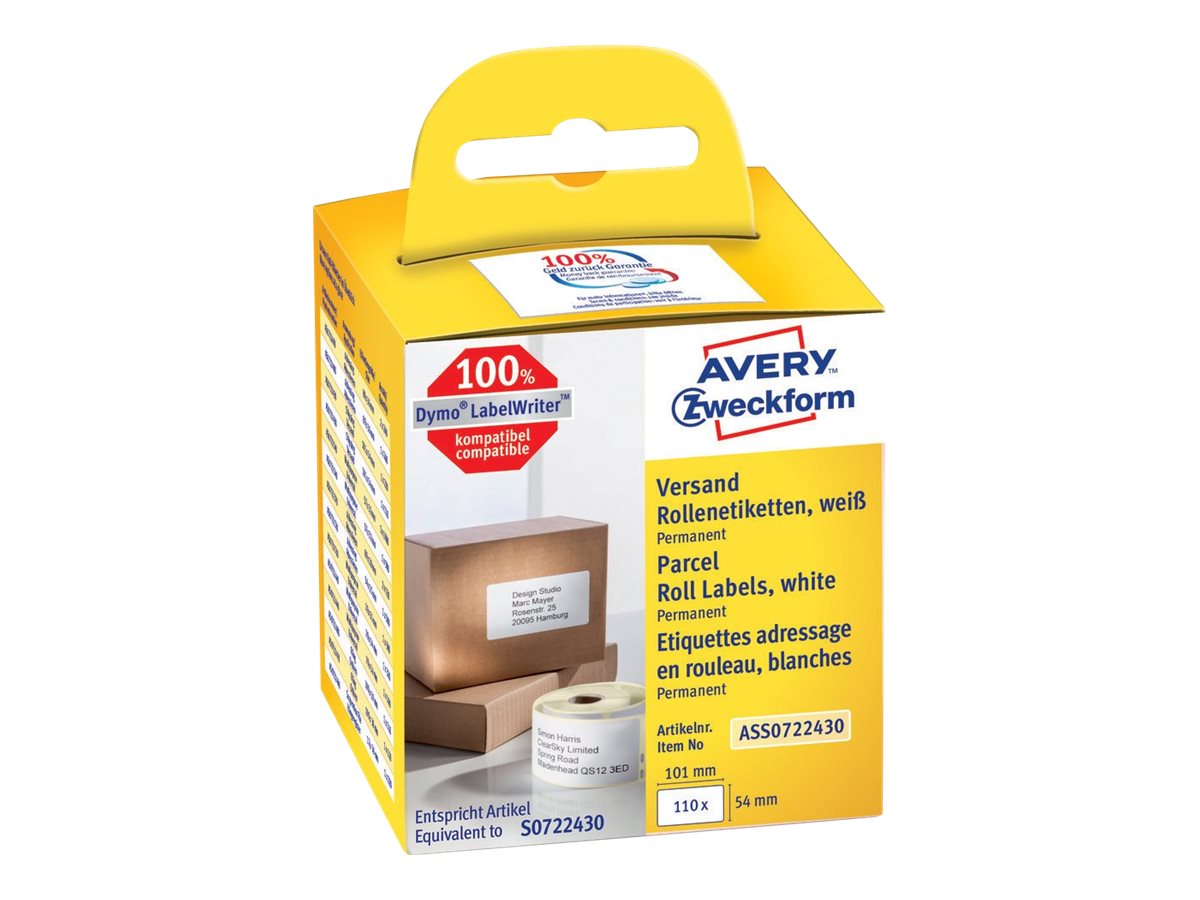 AVERY Zweckform Etikettenrolle fuer Etikettendrucker ASS0722430 weiss, 101,0 x 54,0 mm, 1 x 110 Etiketten AVERY Zweckform Etikettenrolle fuer Etikettendrucker ASS0722430 weiss, 101,0 x 54,0 mm, 1 x 110 Etiketten