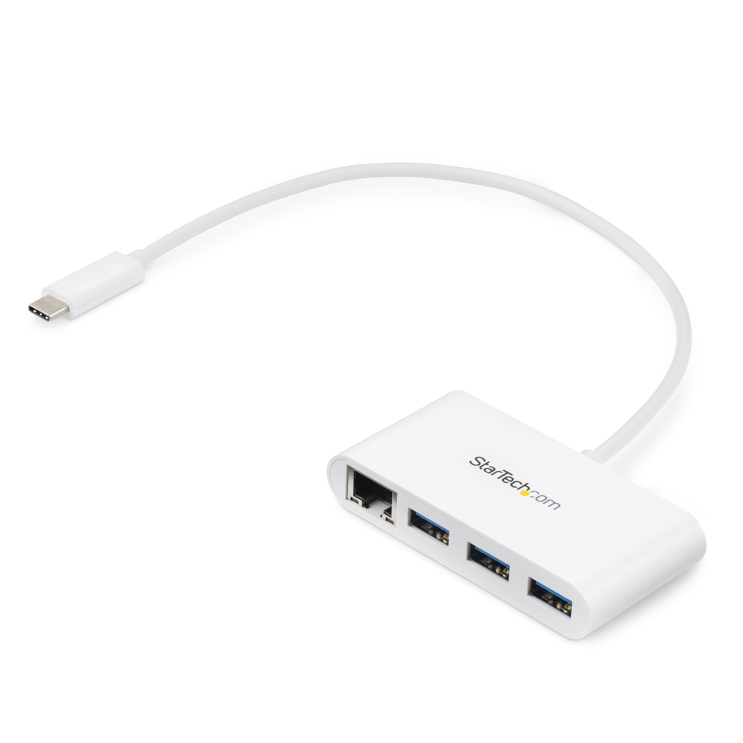 STARTECHCOM 3Port USBC Hub with Gigabit Ethernet USBC to 3x USBA USB 30 Hub White