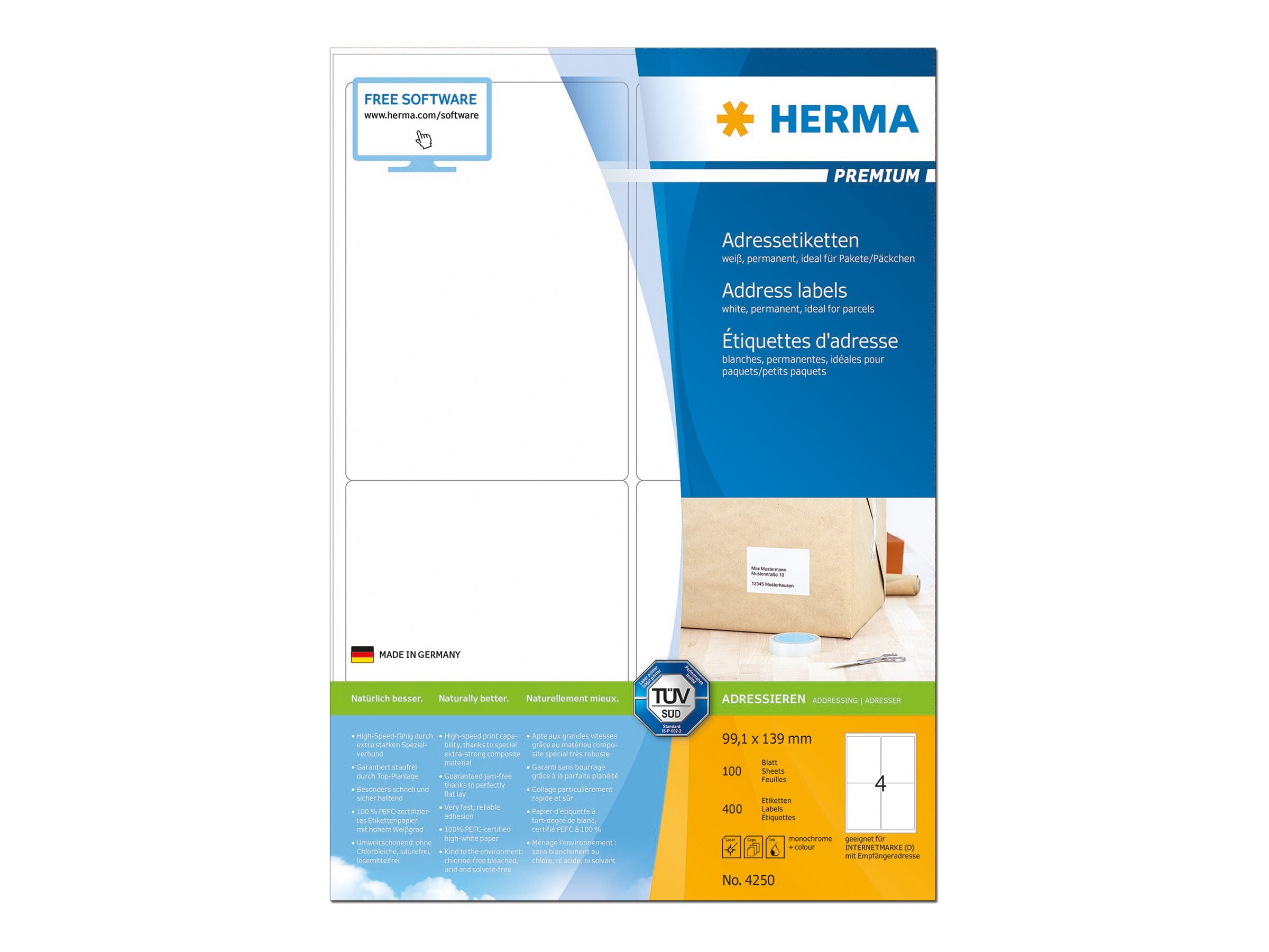 400 HERMA Etiketten 4250 weiss 99,1 x 139,0 mm