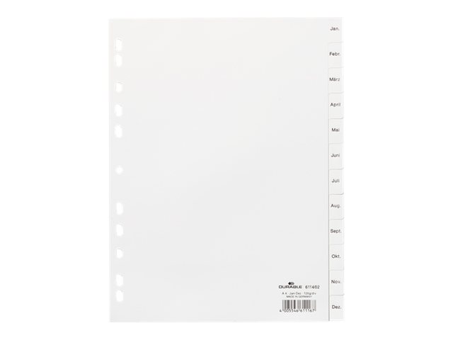 DURABLE Ordnerregister Vollformat Jan.-Dez. weiss 12-teilig, 1 Satz DURABLE Ordnerregister Vollformat Jan.-Dez. weiss 12-teilig, 1 Satz
