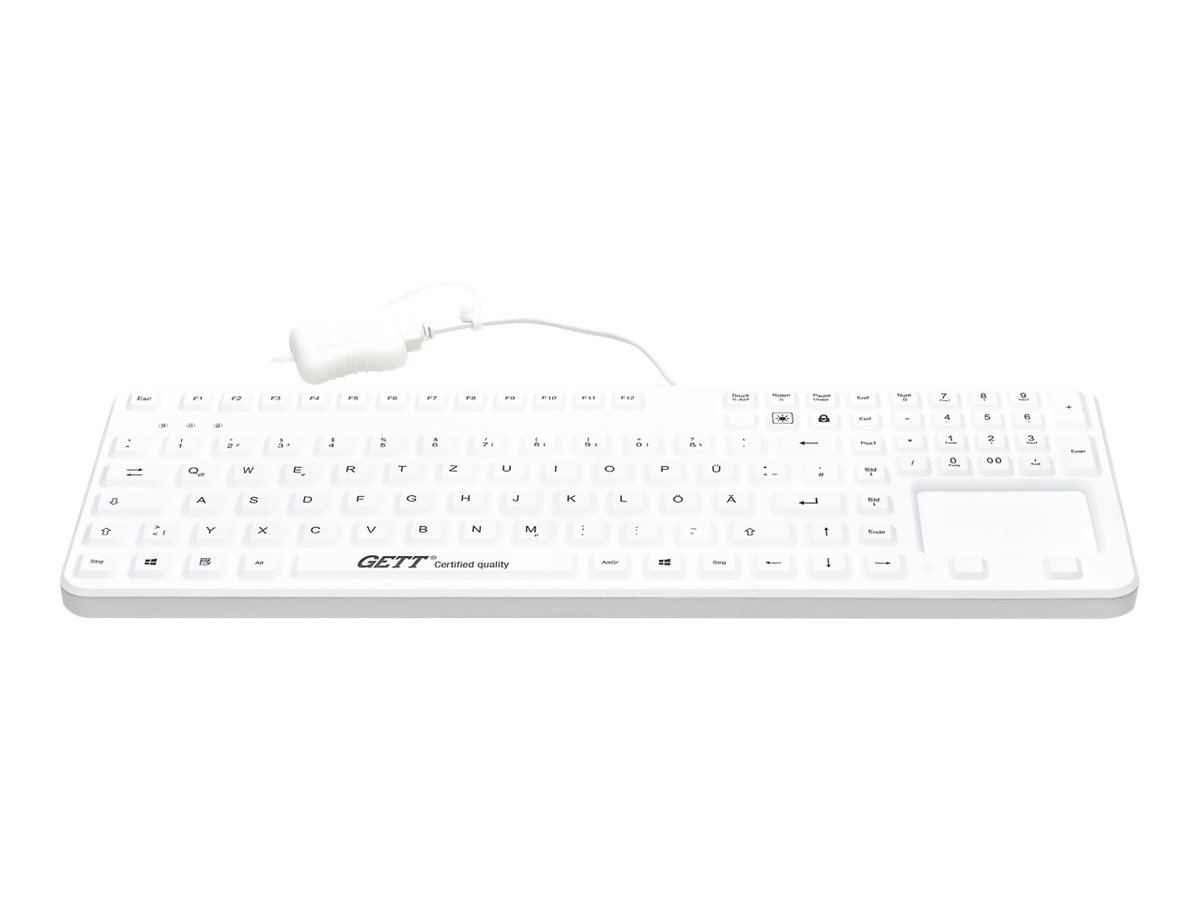 GETT GCQ CleanType Prime Touch+ Siilikon Tastatur m.touchpad m.NUM-block m.Magneten IP65 bel. Tasten USB Farbe: weiss Layout: DE GETT GCQ CleanType Prime Touch+ Siilikon Tastatur m.touchpad m.NUM-block m.Magneten IP65 bel. Tasten USB Farbe: weiss Layout: DE
