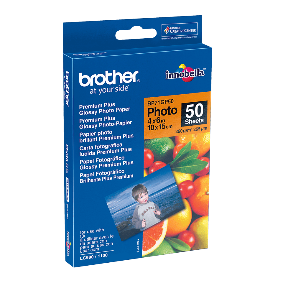 brother Fotopapier BP71GP50 DIN A6 glänzend 260 gqm 50 Blatt