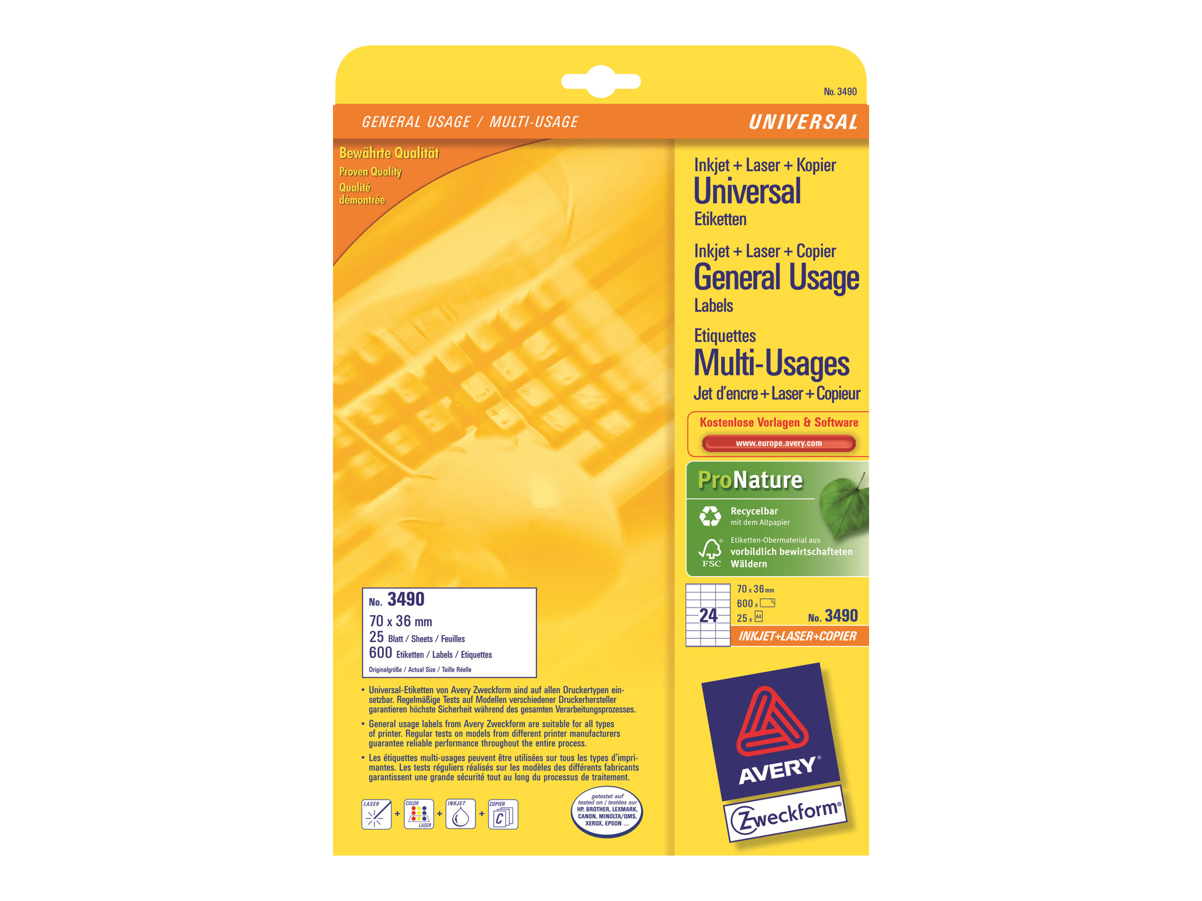 720 AVERY Zweckform Etiketten 3490 weiss 70,0 x 36,0 mm 720 AVERY Zweckform Etiketten 3490 weiss 70,0 x 36,0 mm