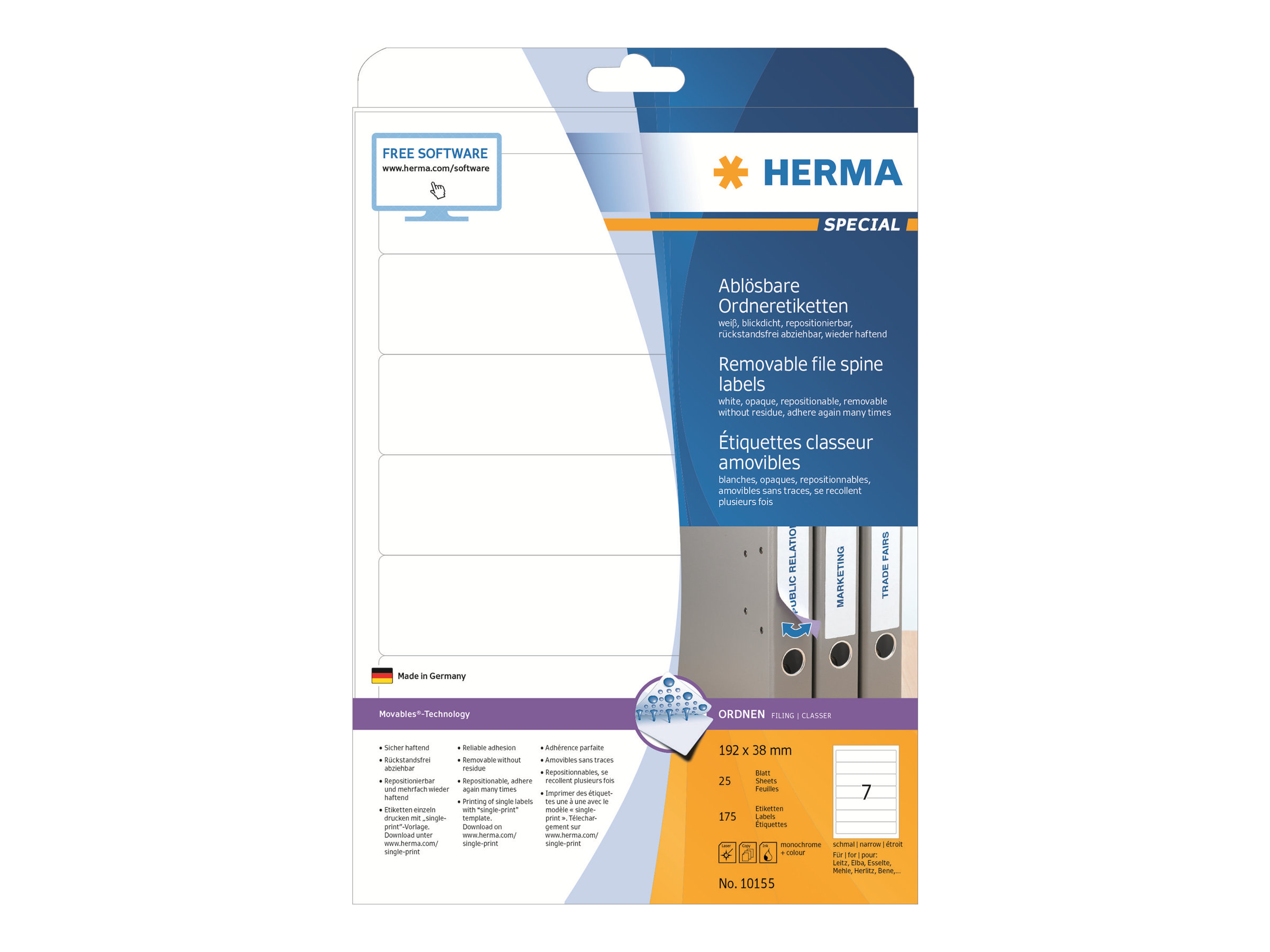 HERMA Ordneretiketten 10155 weiß, 25 Blatt