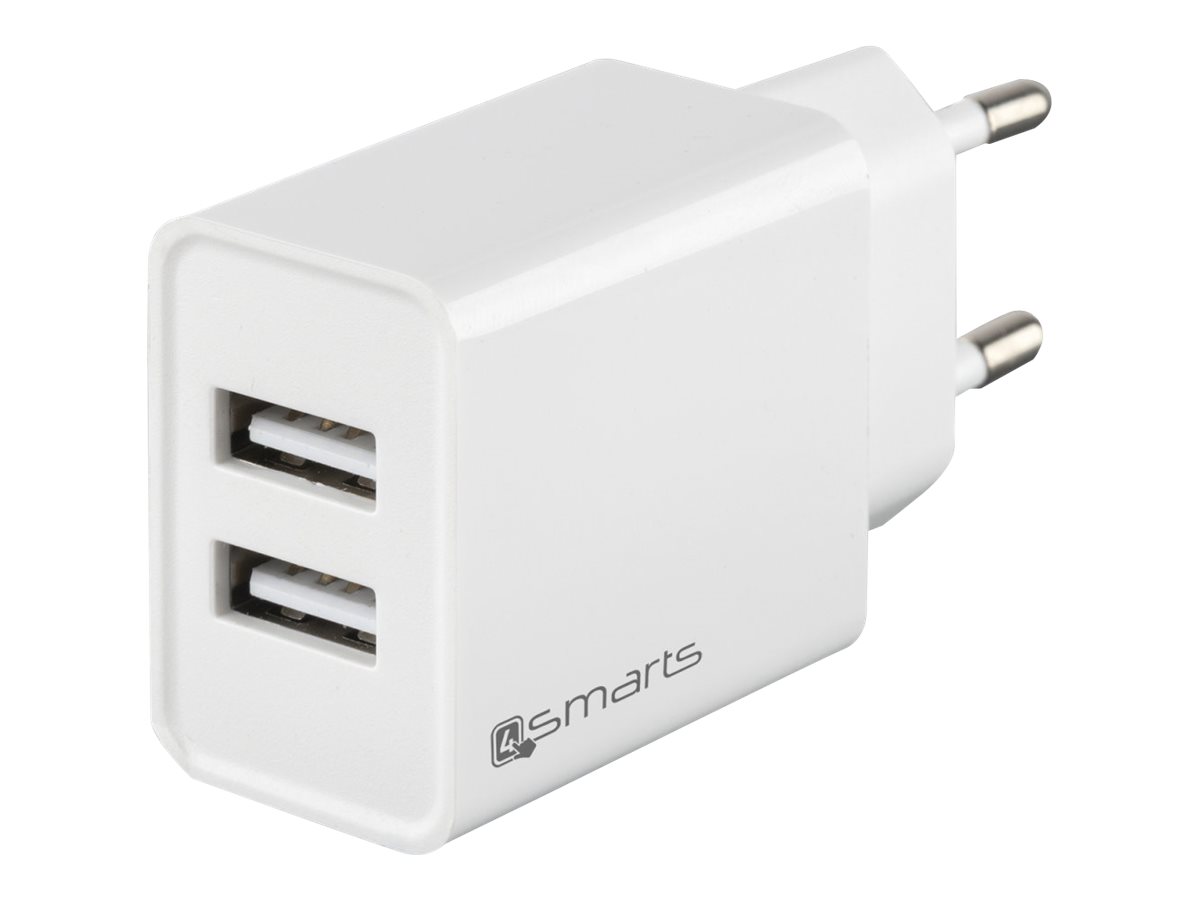 4smarts Ladegerät VoltPlug Dual 12W - weiß Kompakter und leistungsstarker Universal USB-Steckerlader mit zwei USB-Ausgängen