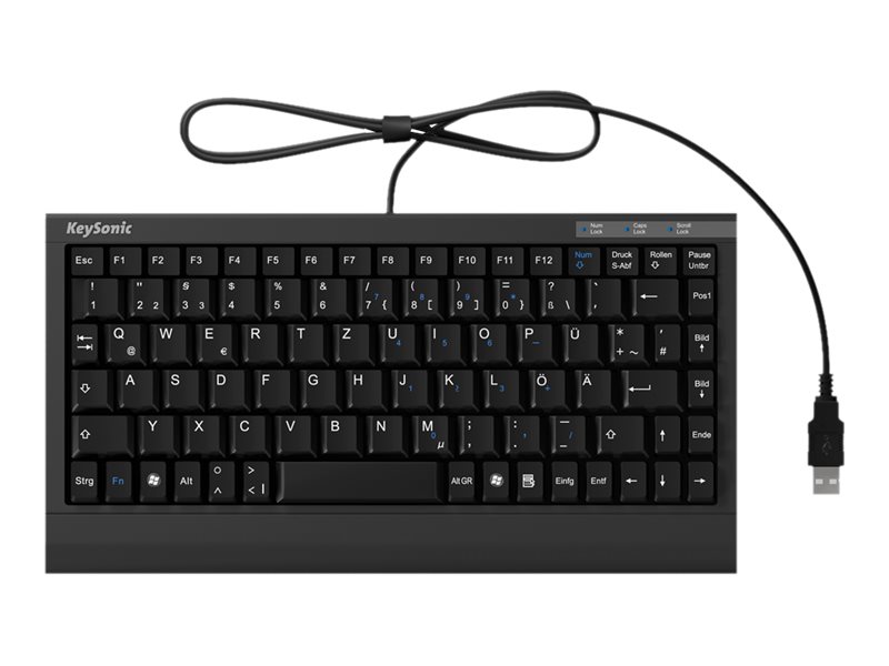 KEYSONIC ACK-595C+  Mini-Tastatur schwarz in flacher Bauform geringe Abmessungen Soft-Touch-Membrantechnologie Status-LEDs (DE)