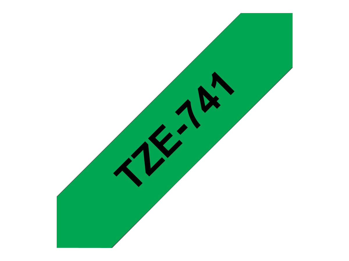 Brother TZe-741 - Standard-Klebstoff - Schwarz auf Grün - Rolle (1,8 cm x 8 m)
