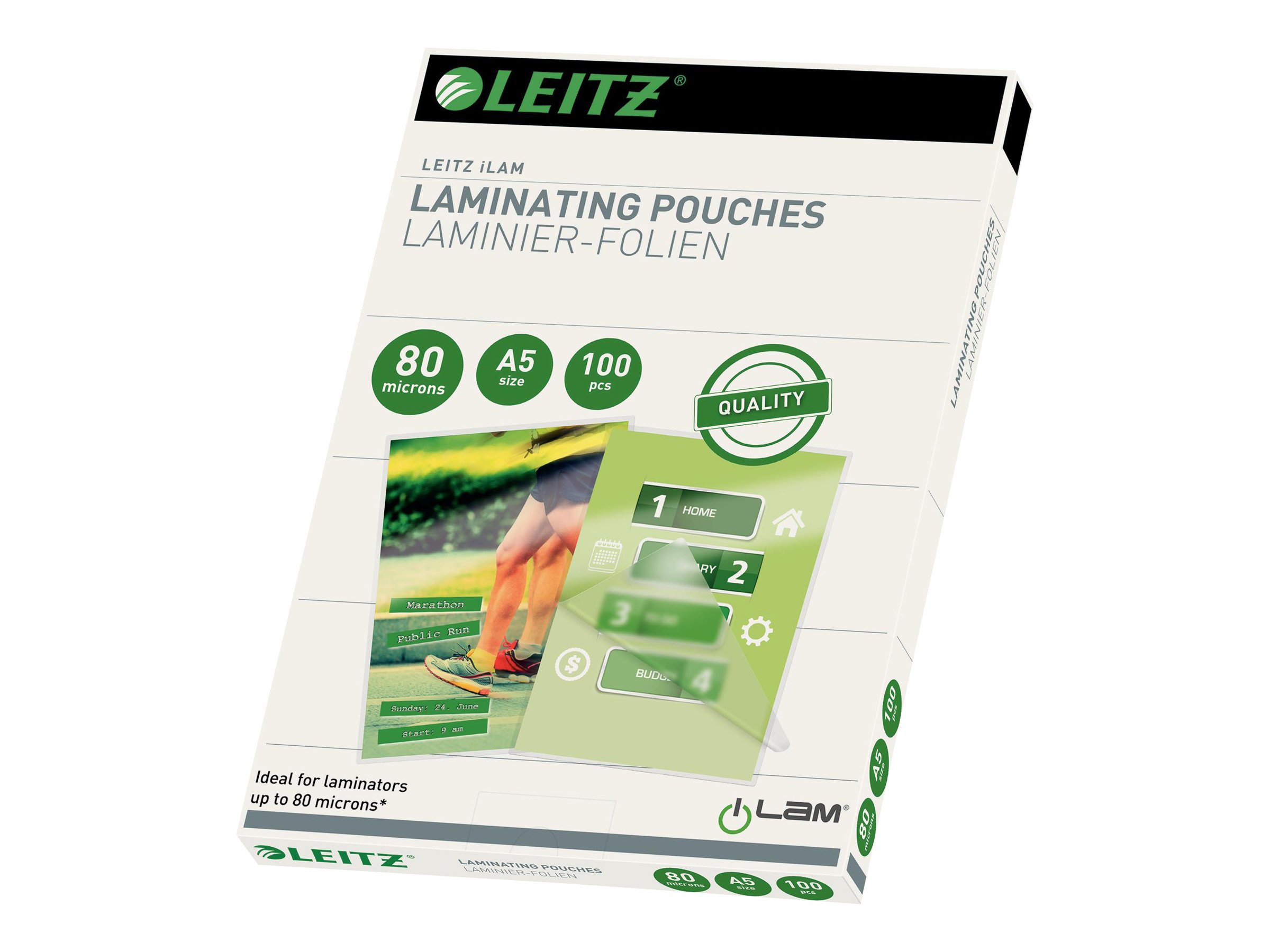 100 LEITZ Laminierfolien glÃ¤nzend fÃ¼r A5 80 micron