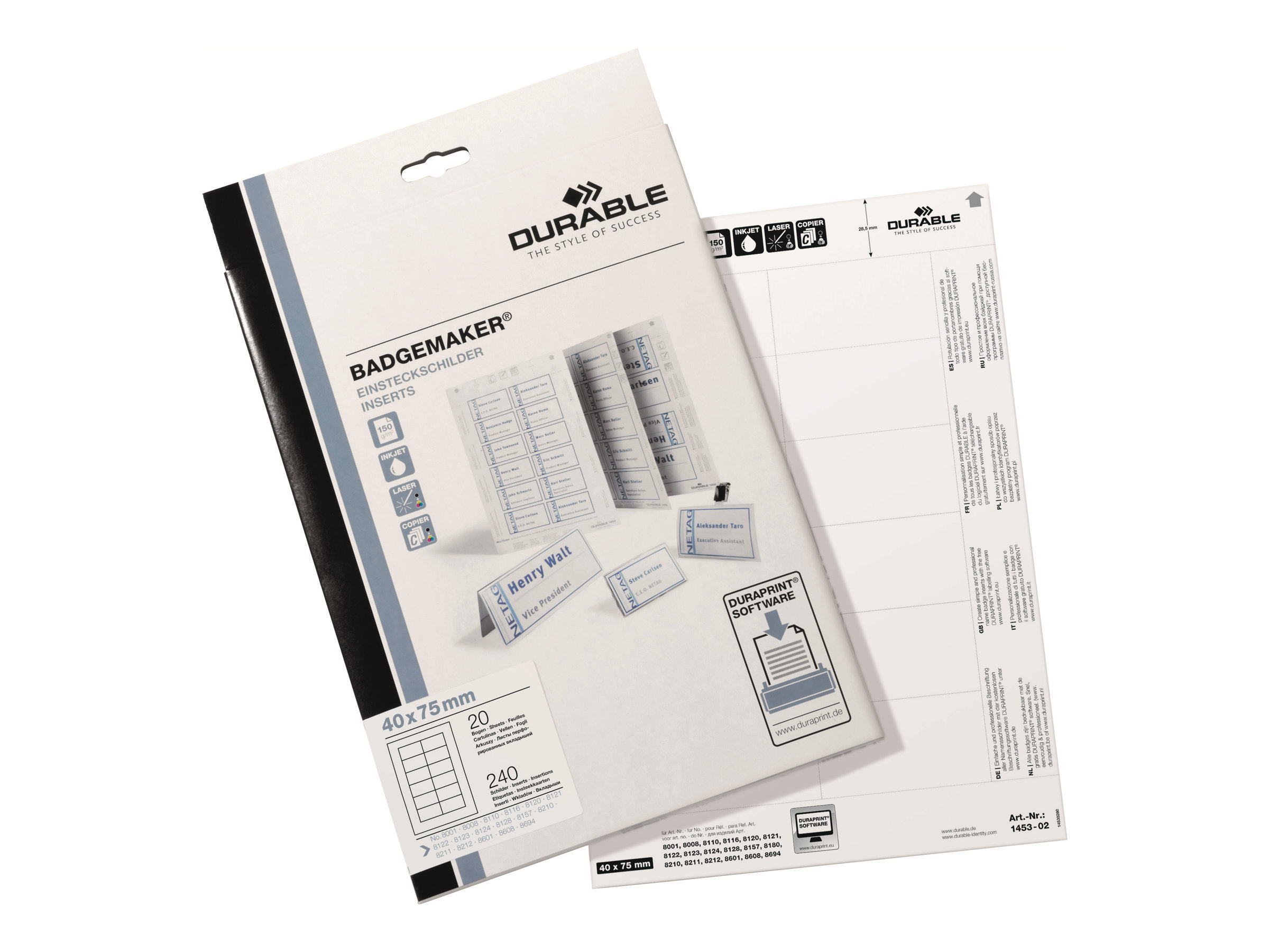 DURABLE Einsteckschilder fuer Namensschilder Badgemaker 7,5 x 4,0 cm, 240 St.
