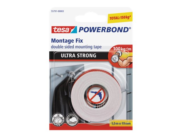 tesa Montageband POWERBOND ULTRA STRONG doppelseitiges Klebeband 19,0 mm x 1,5 m, 1 Rolle