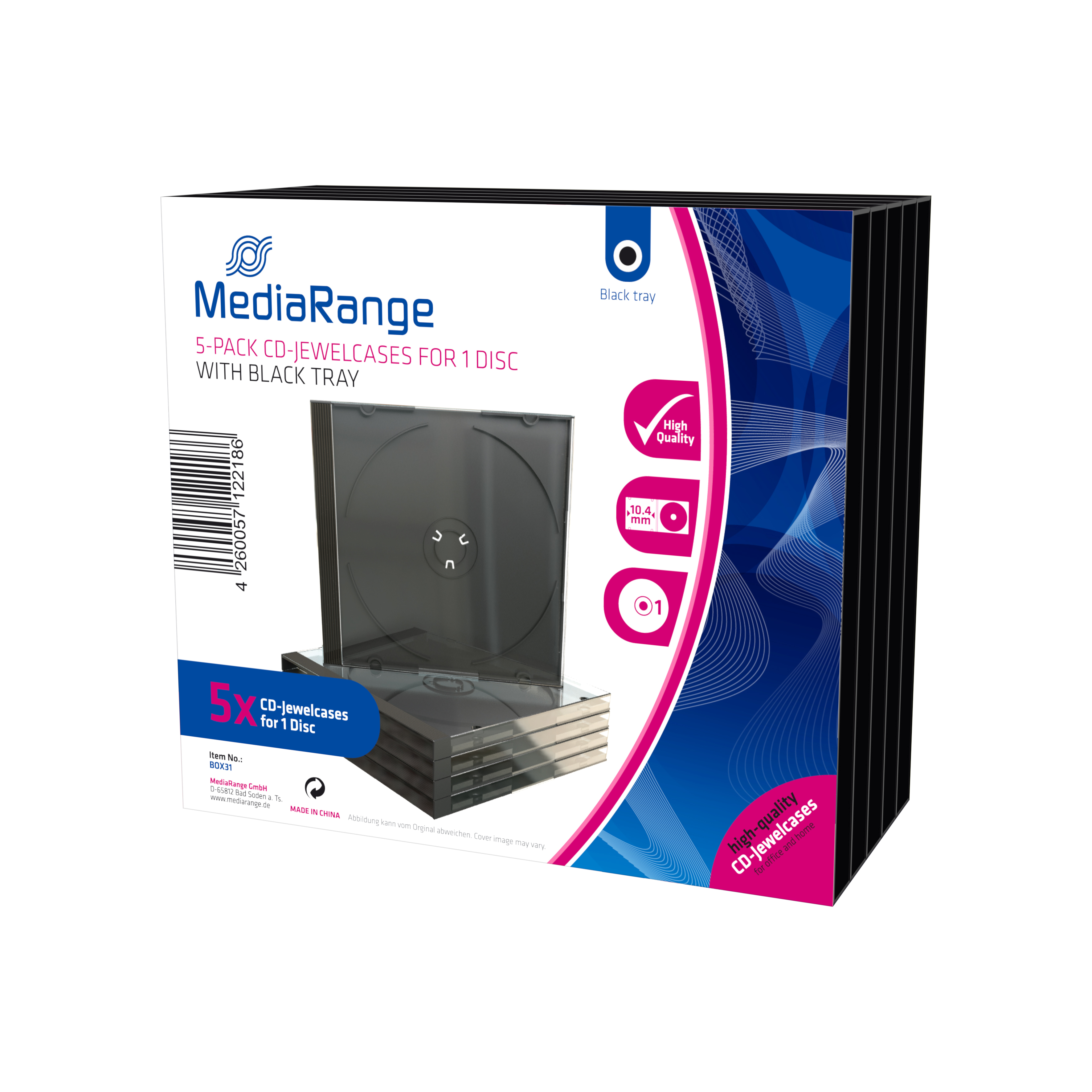 MediaRange 1er CDDVDHüllen Jewel Cases schwarz, 5 St