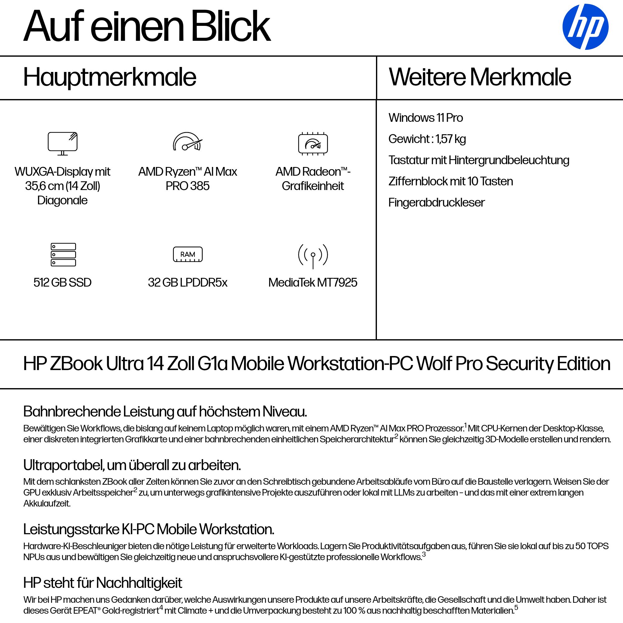 HP ZBook Ultra G1a 14" AMD Ryzen AI Max Pro 385 32 GB 512 GB SSD