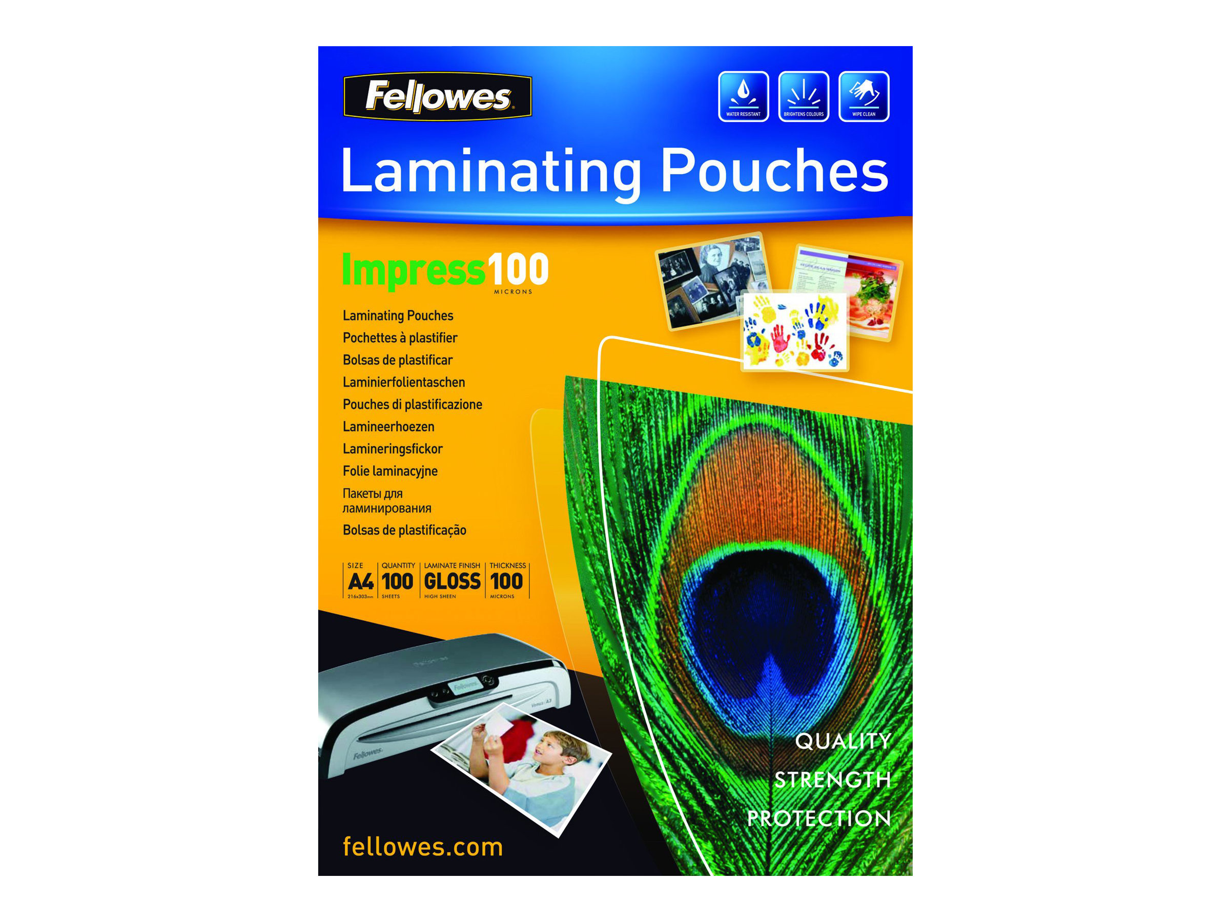 100 Fellowes Impress100 Laminierfolien glaenzend fuer A4 100 micron 100 Fellowes Impress100 Laminierfolien glaenzend fuer A4 100 micron